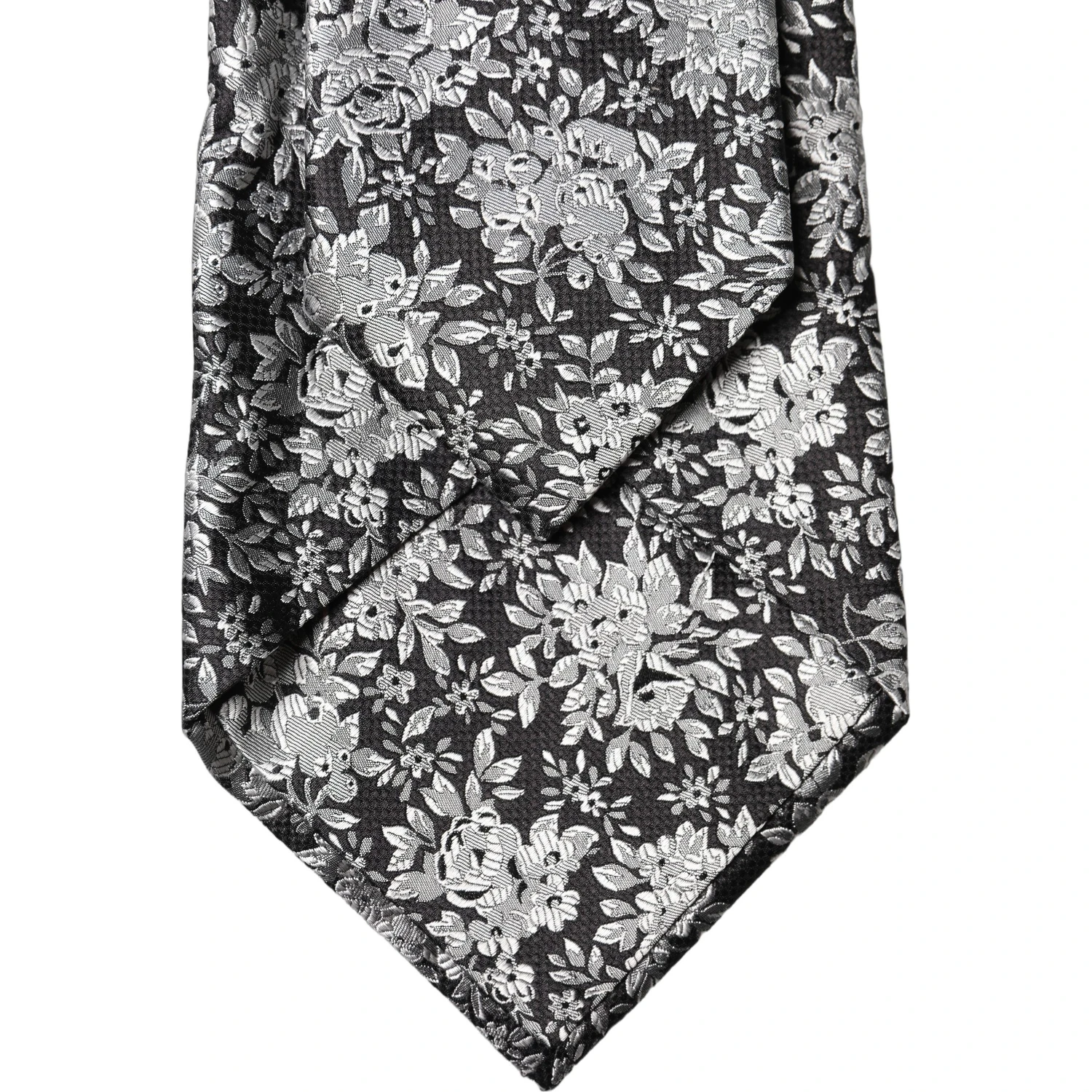 Black Silver Floral Silk Adjustable Women Necktie Tie