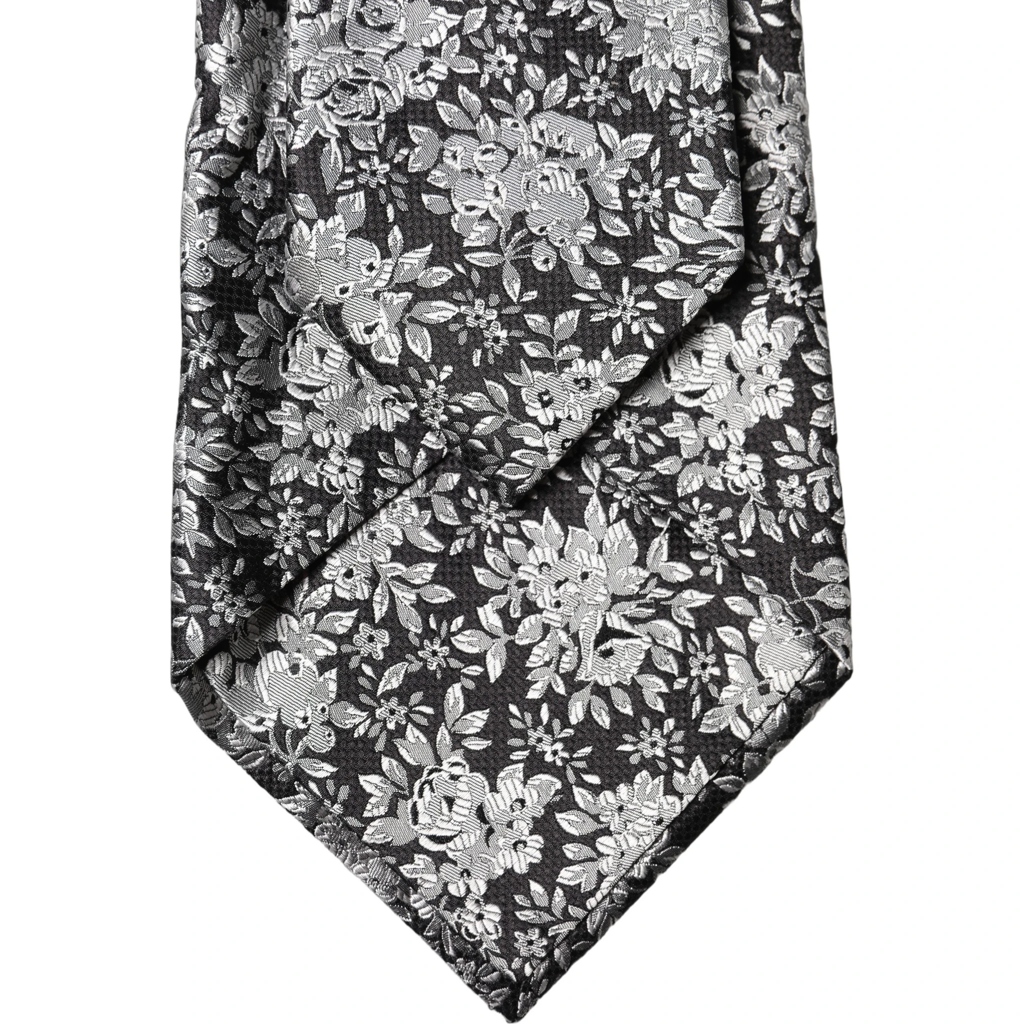 Black Silver Floral Silk Adjustable Women Necktie Tie