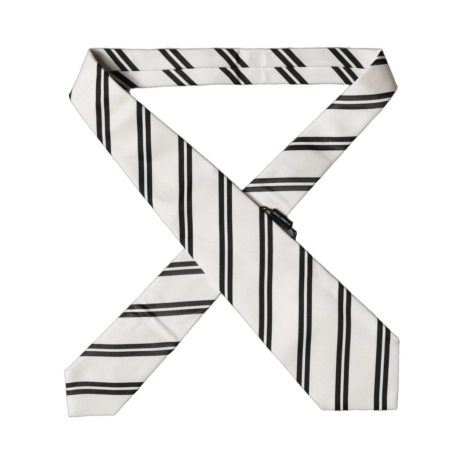White Black Stripes Silk Adjustable Women Necktie Tie