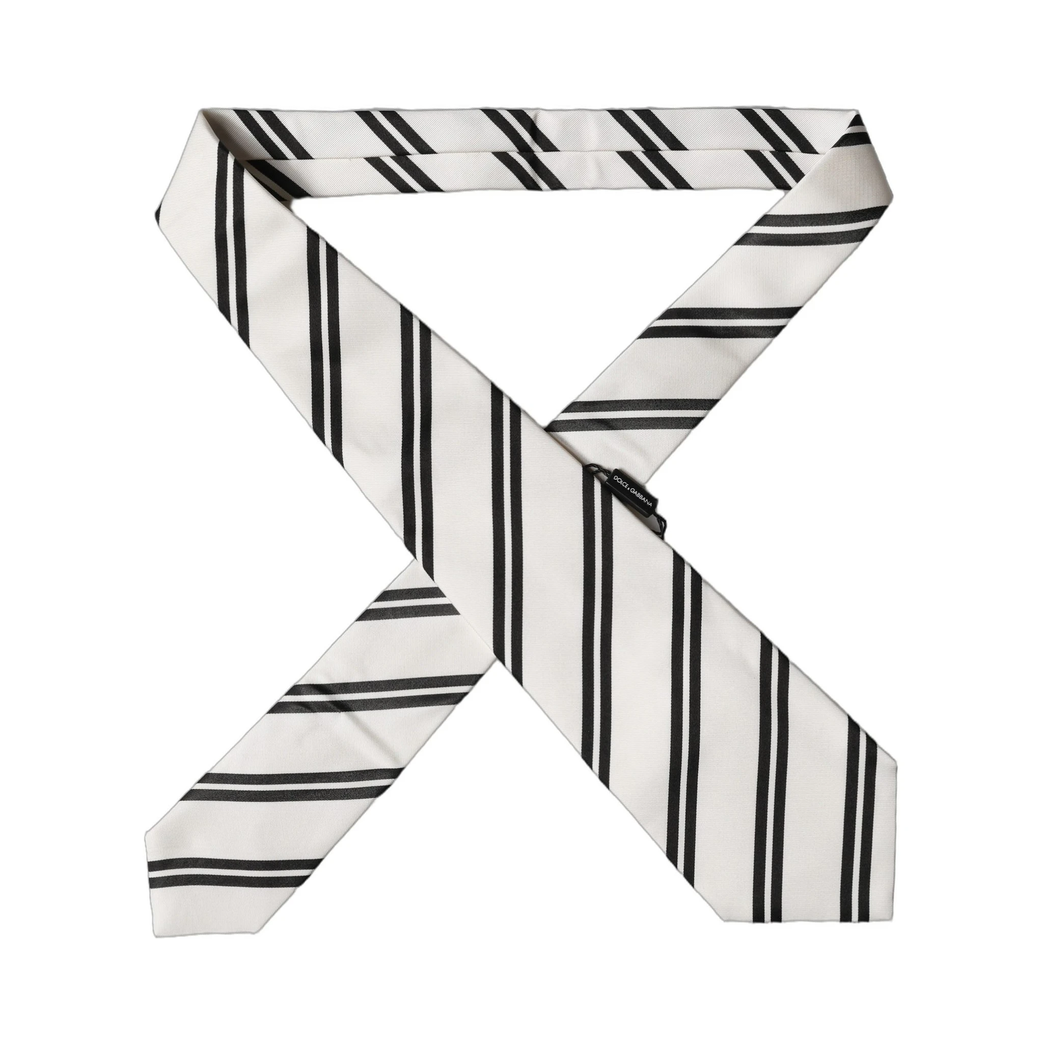 White Black Stripes Silk Adjustable Women Necktie Tie