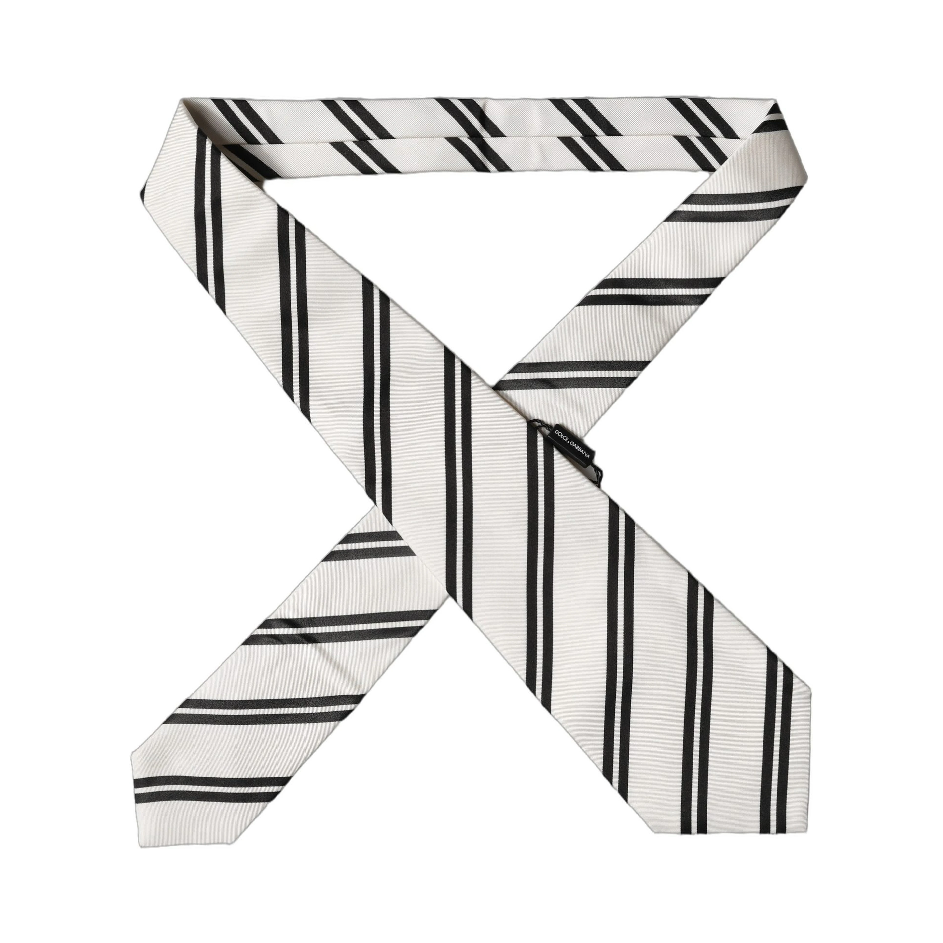 White Black Stripes Silk Adjustable Women Necktie Tie