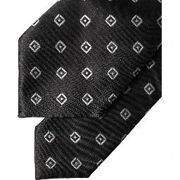 Black White Geometric Silk Adjustable Women Necktie Tie