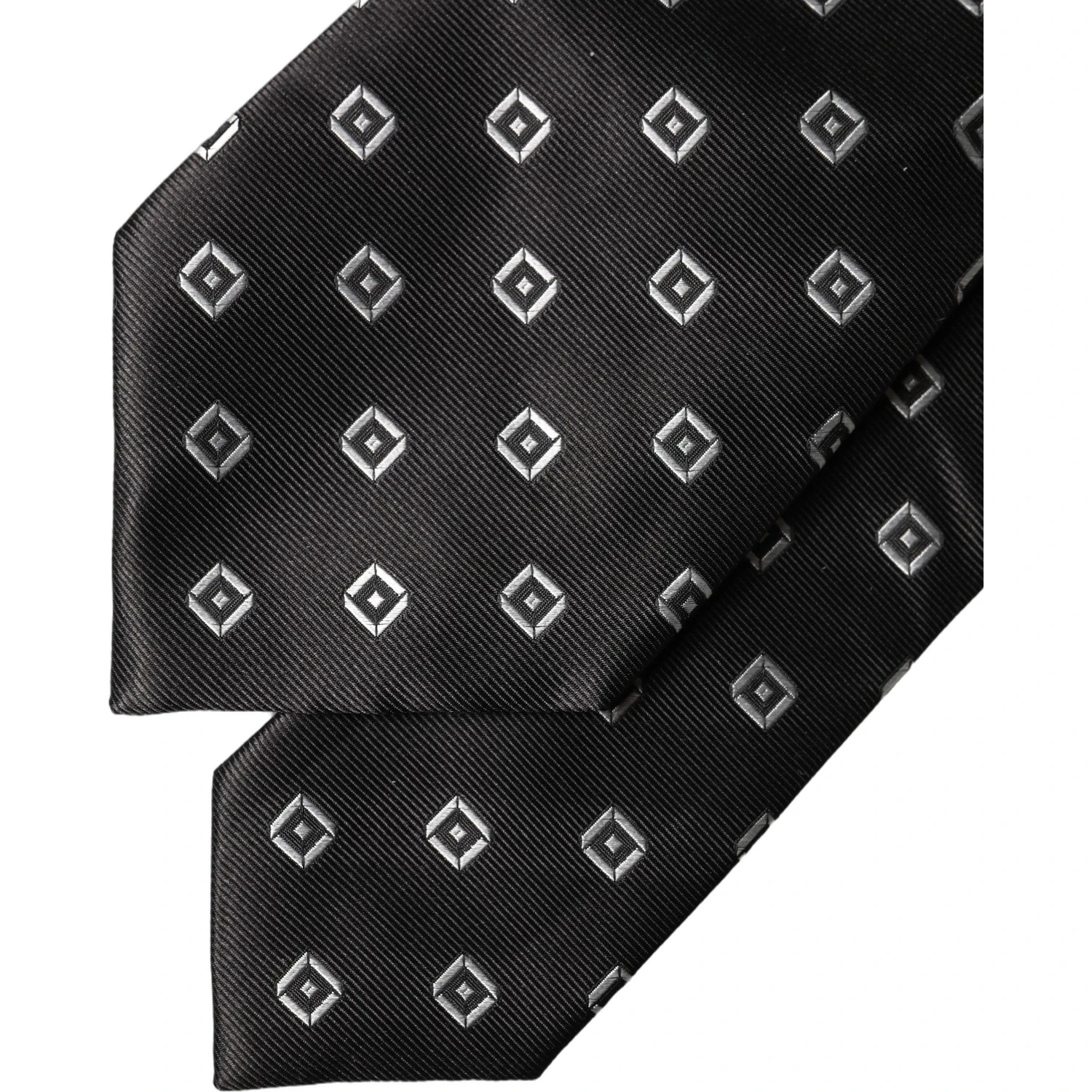Black White Geometric Silk Adjustable Women Necktie Tie
