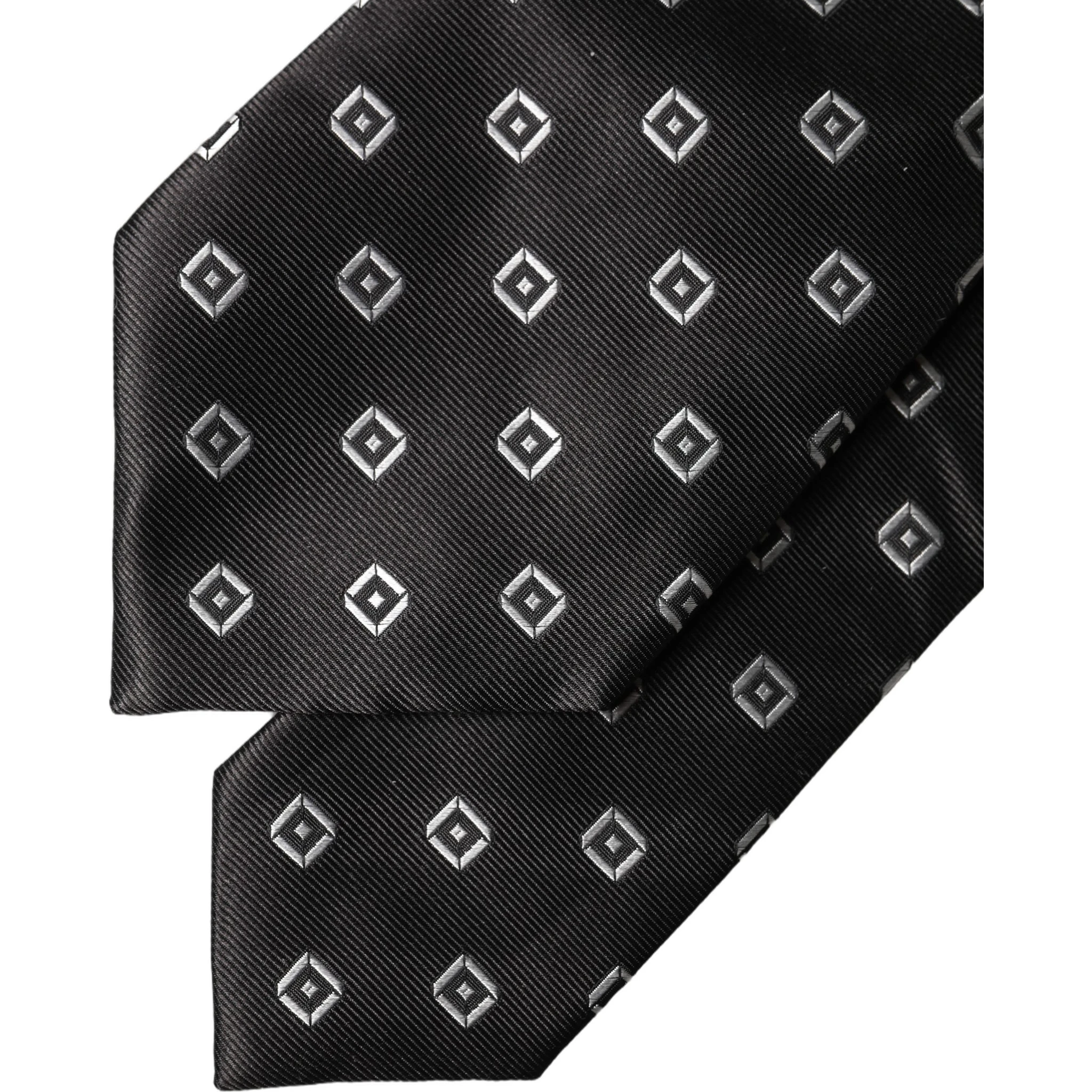 Black White Geometric Silk Adjustable Women Necktie Tie