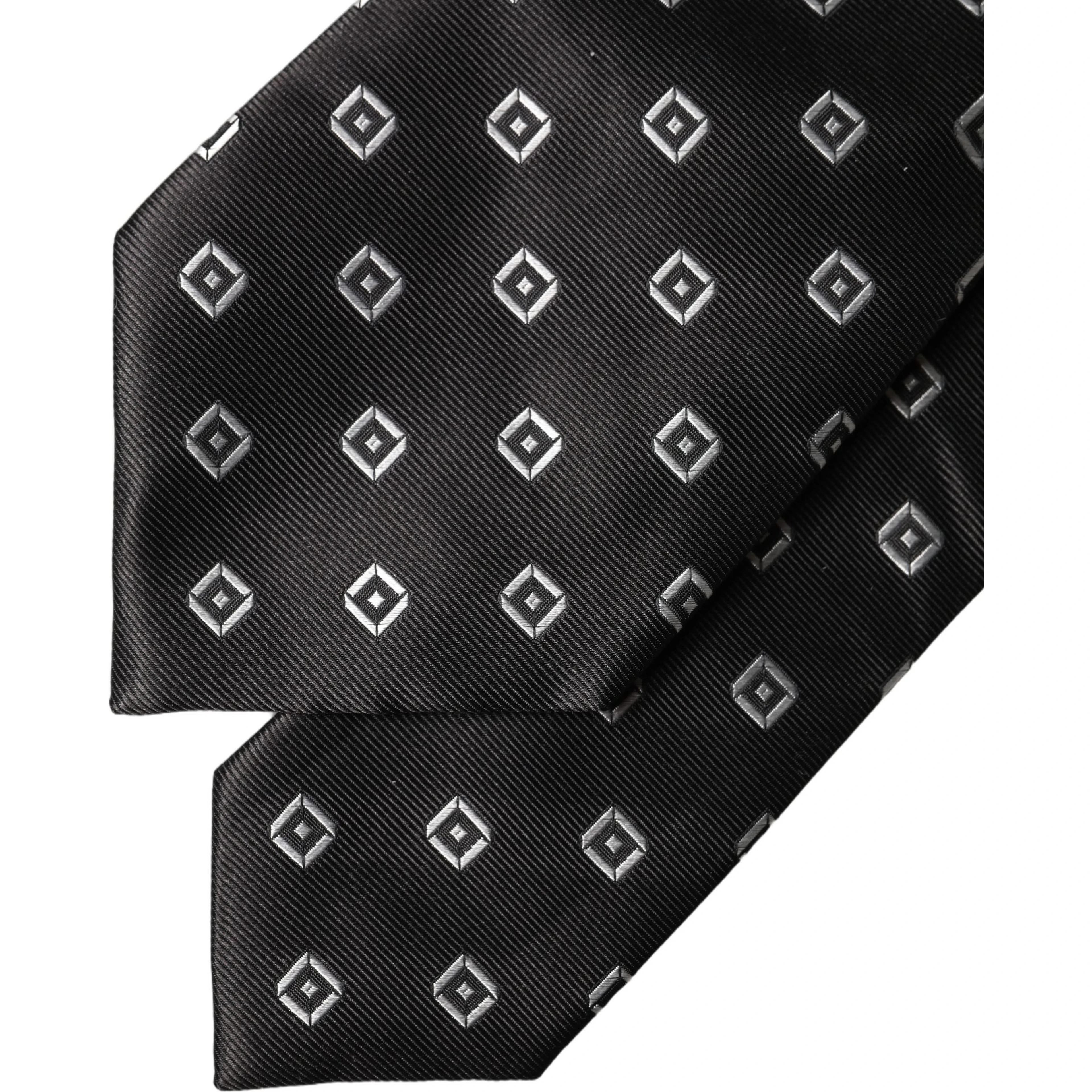 Black White Geometric Silk Adjustable Women Necktie Tie