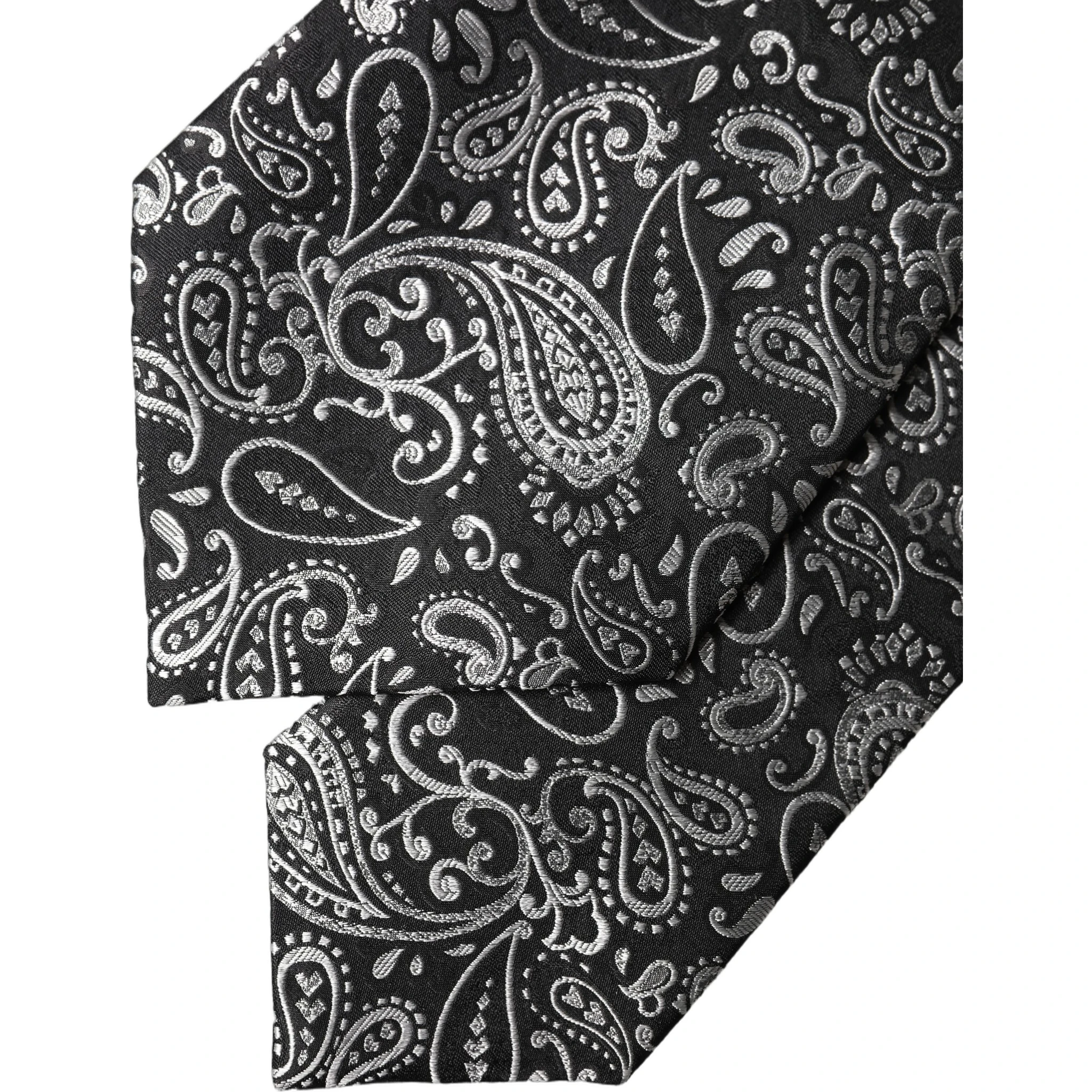 Black White Paisley Silk Adjustable Women Necktie Tie