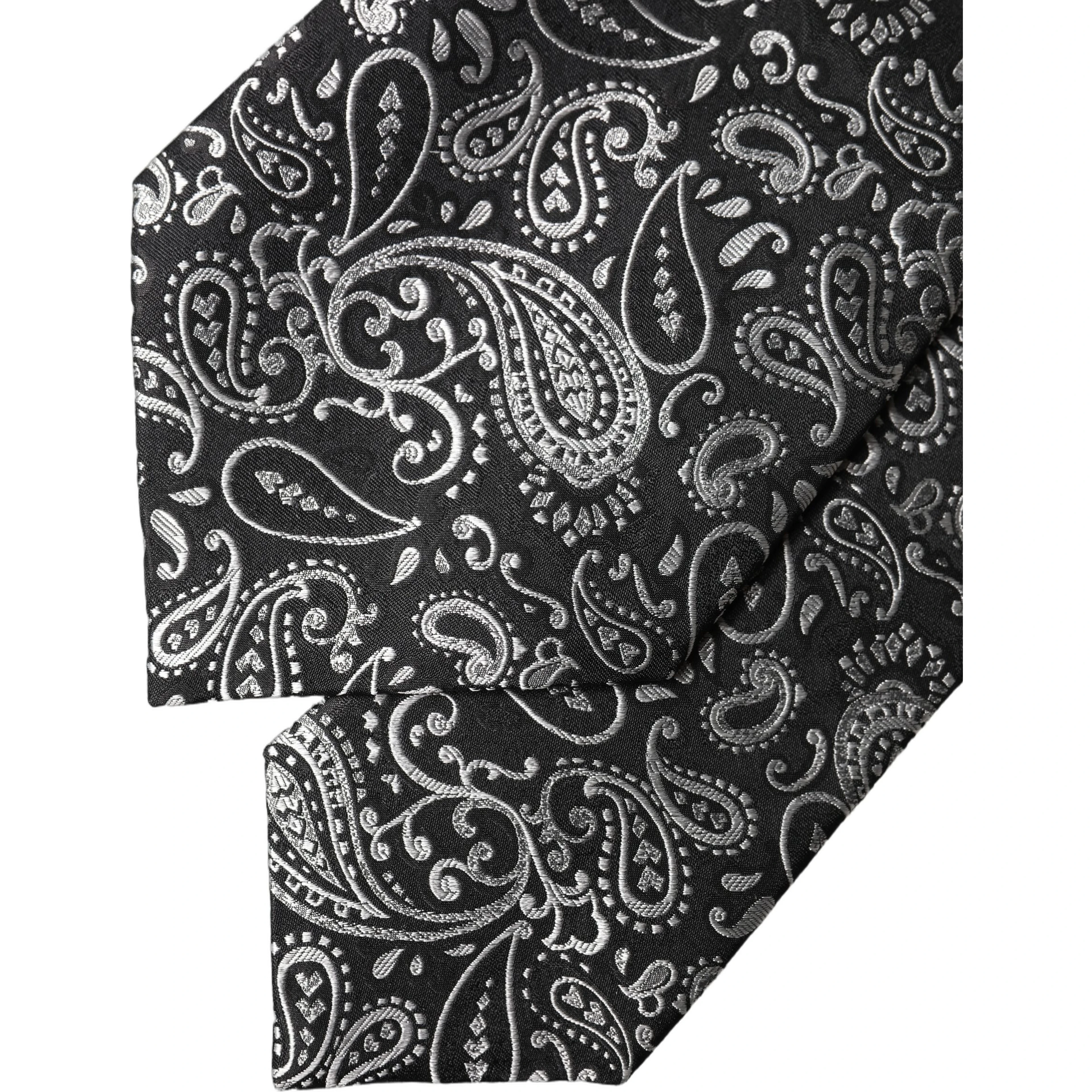 Black White Paisley Silk Adjustable Women Necktie Tie