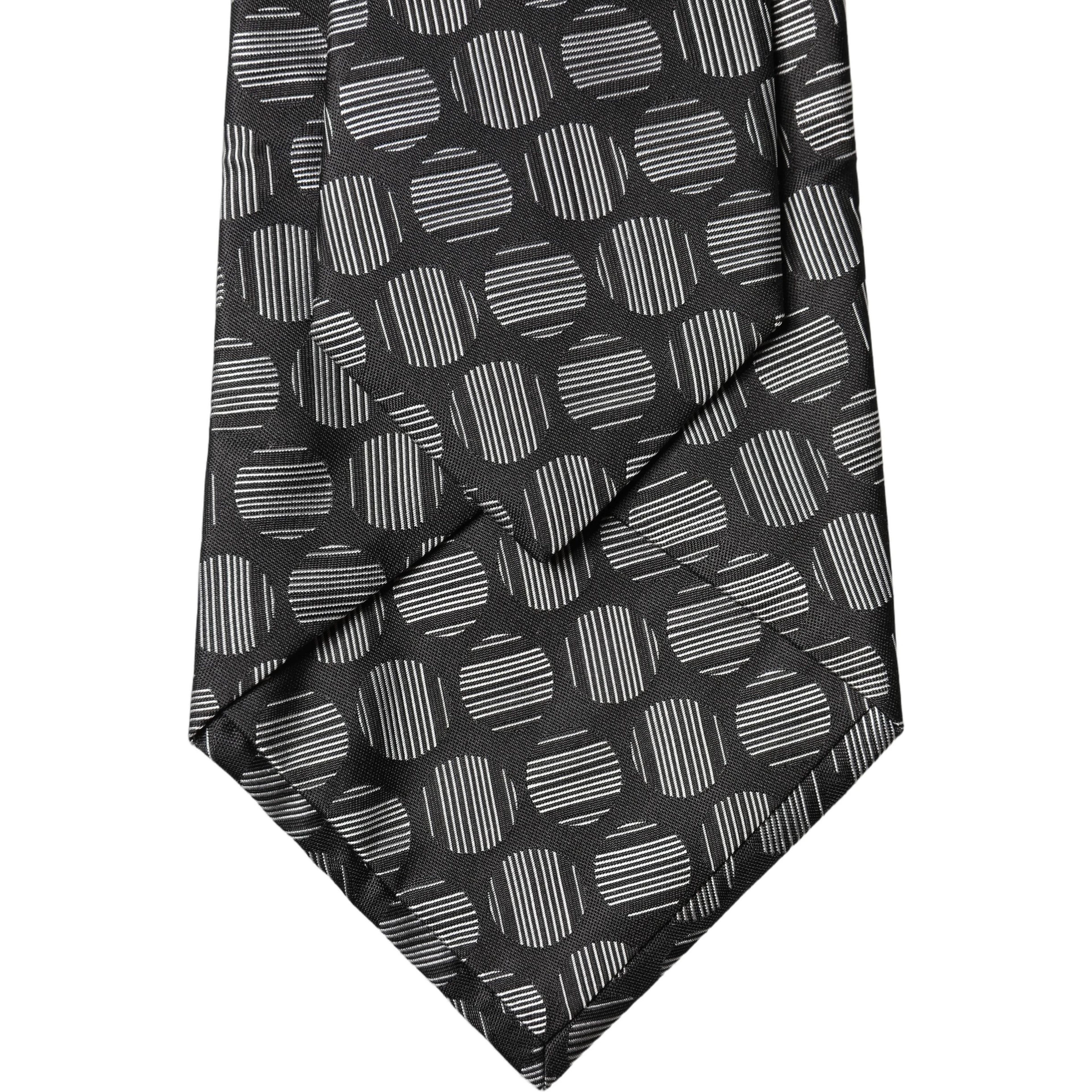 Black White Geometric Silk Adjustable Women Necktie Tie