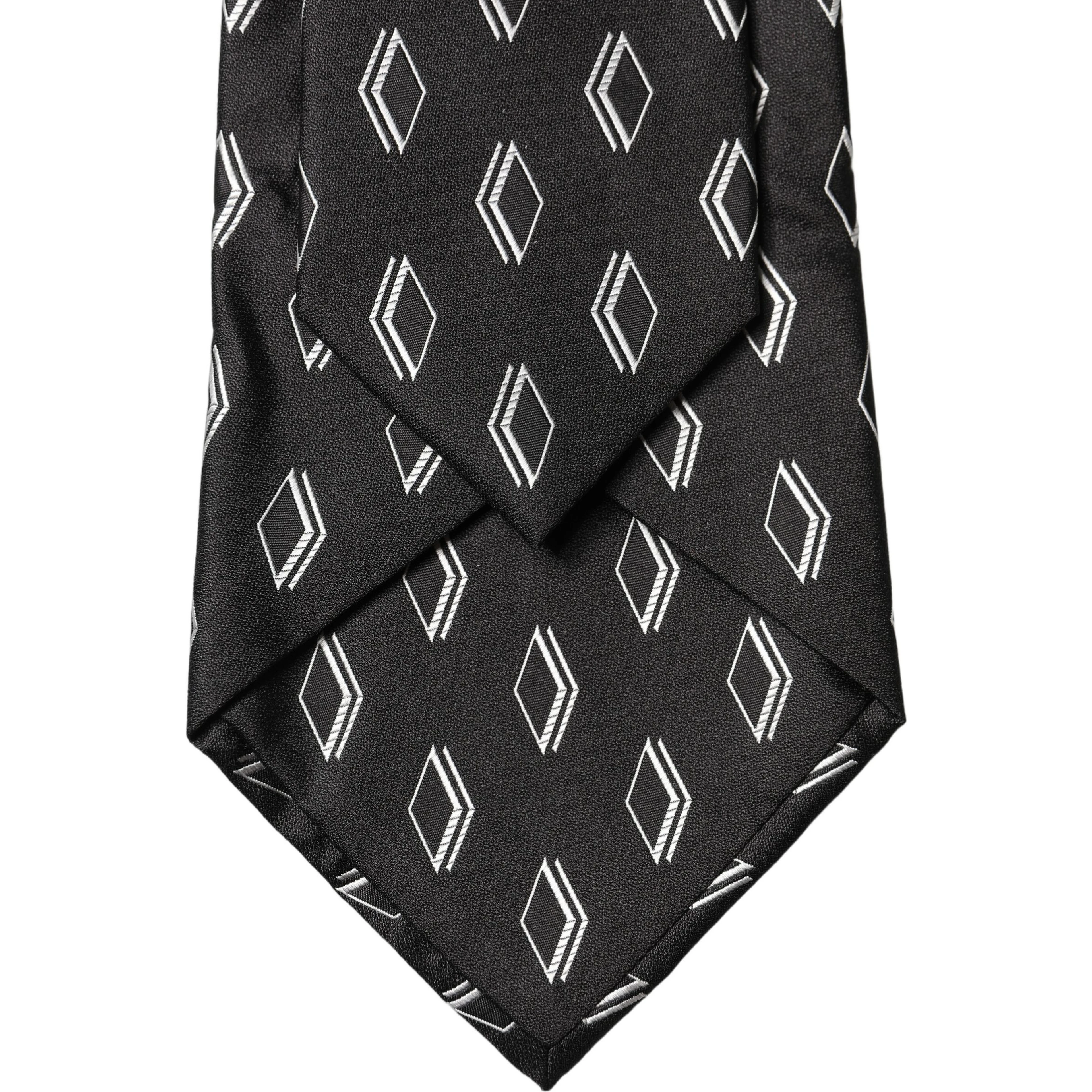 Black Patterned Silk Adjustable Women Tied Necktie Tie