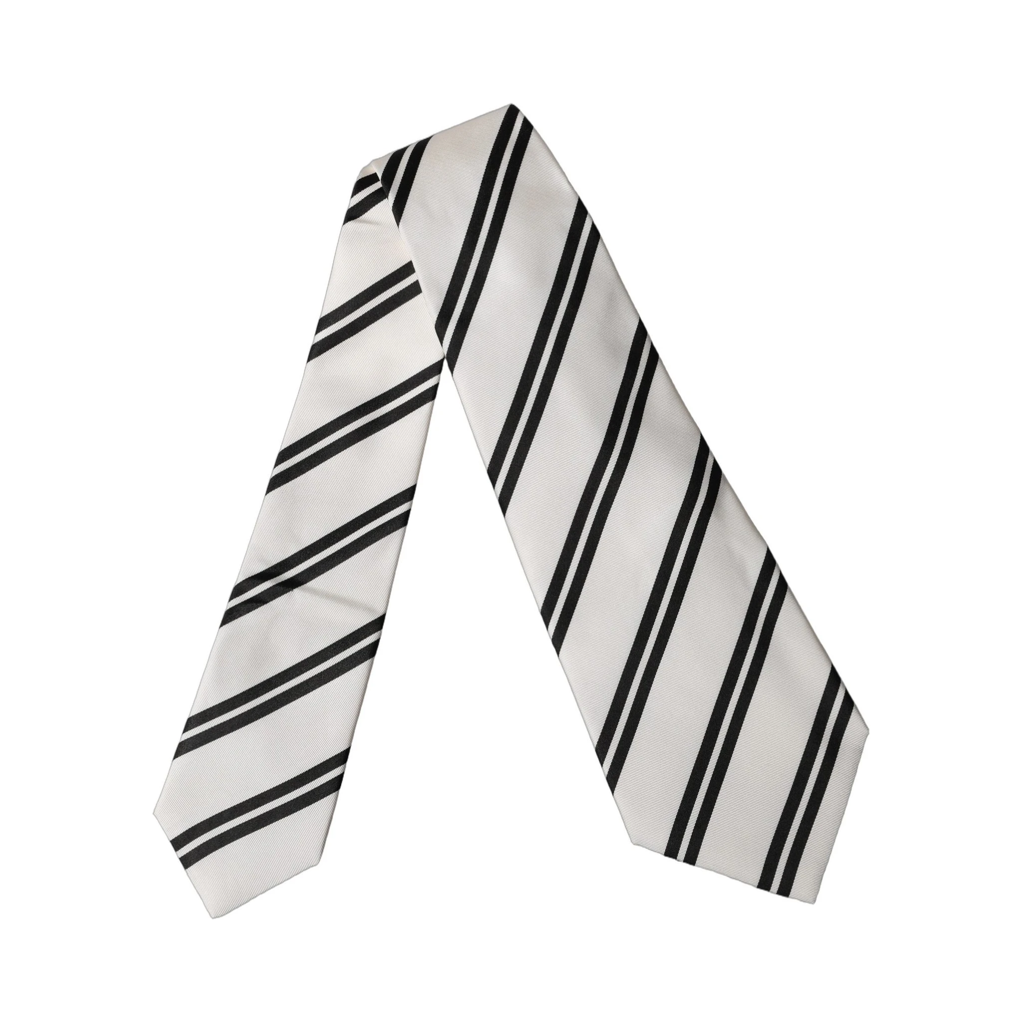 White Black Stripes Silk Adjustable Women Necktie Tie