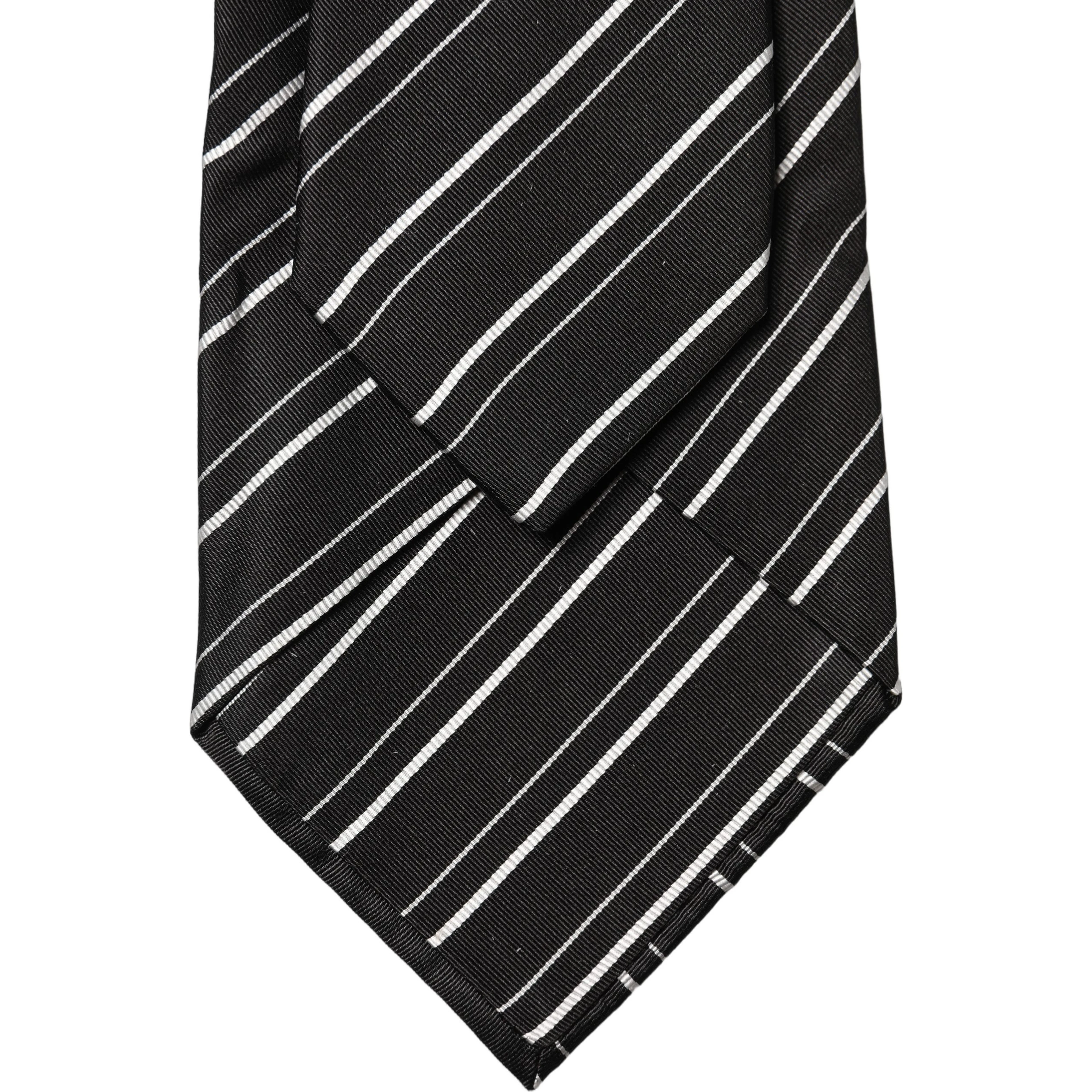 Black White Stripes Silk Adjustable Women Necktie Tie