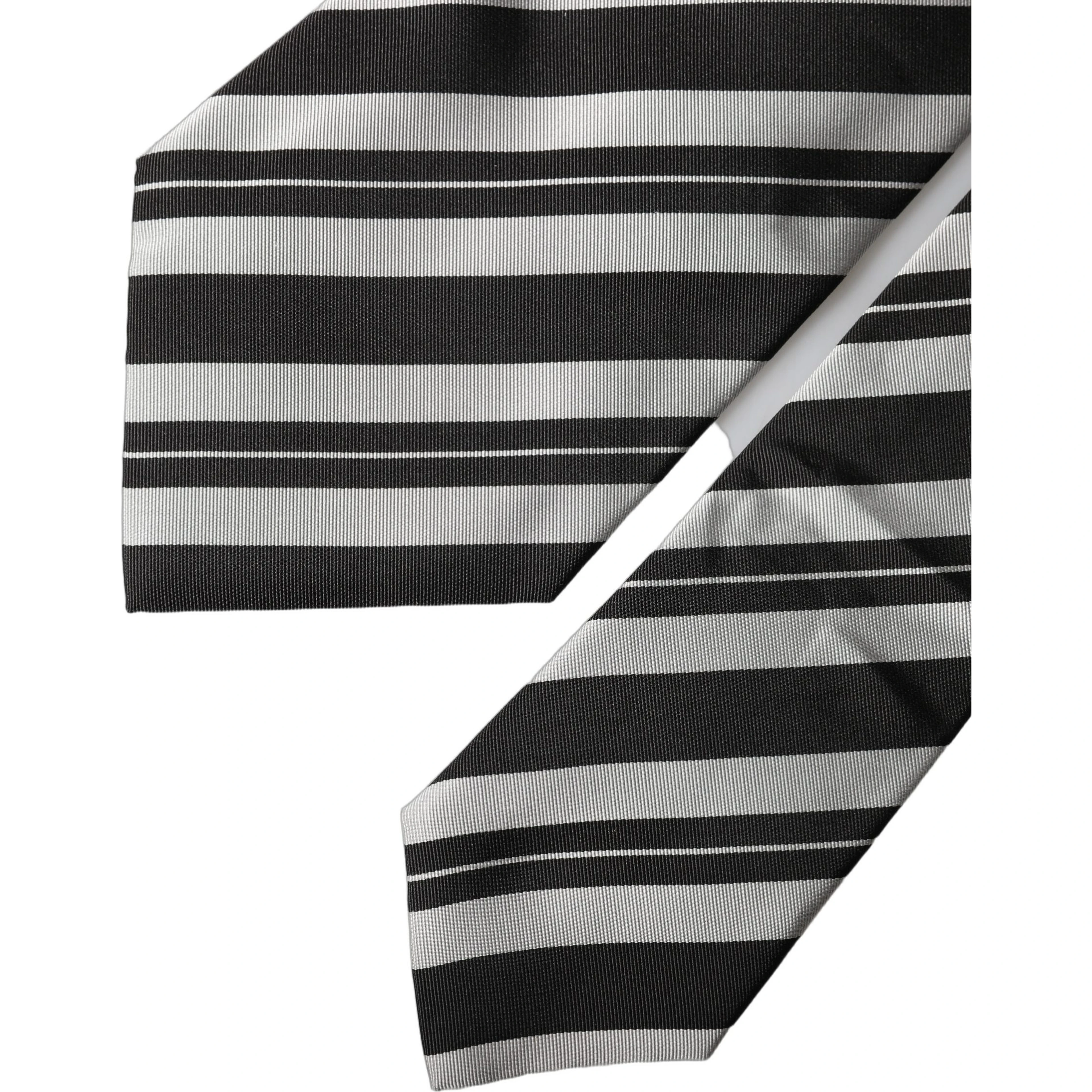 Black White Stripes Silk Adjustable Women Necktie Tie