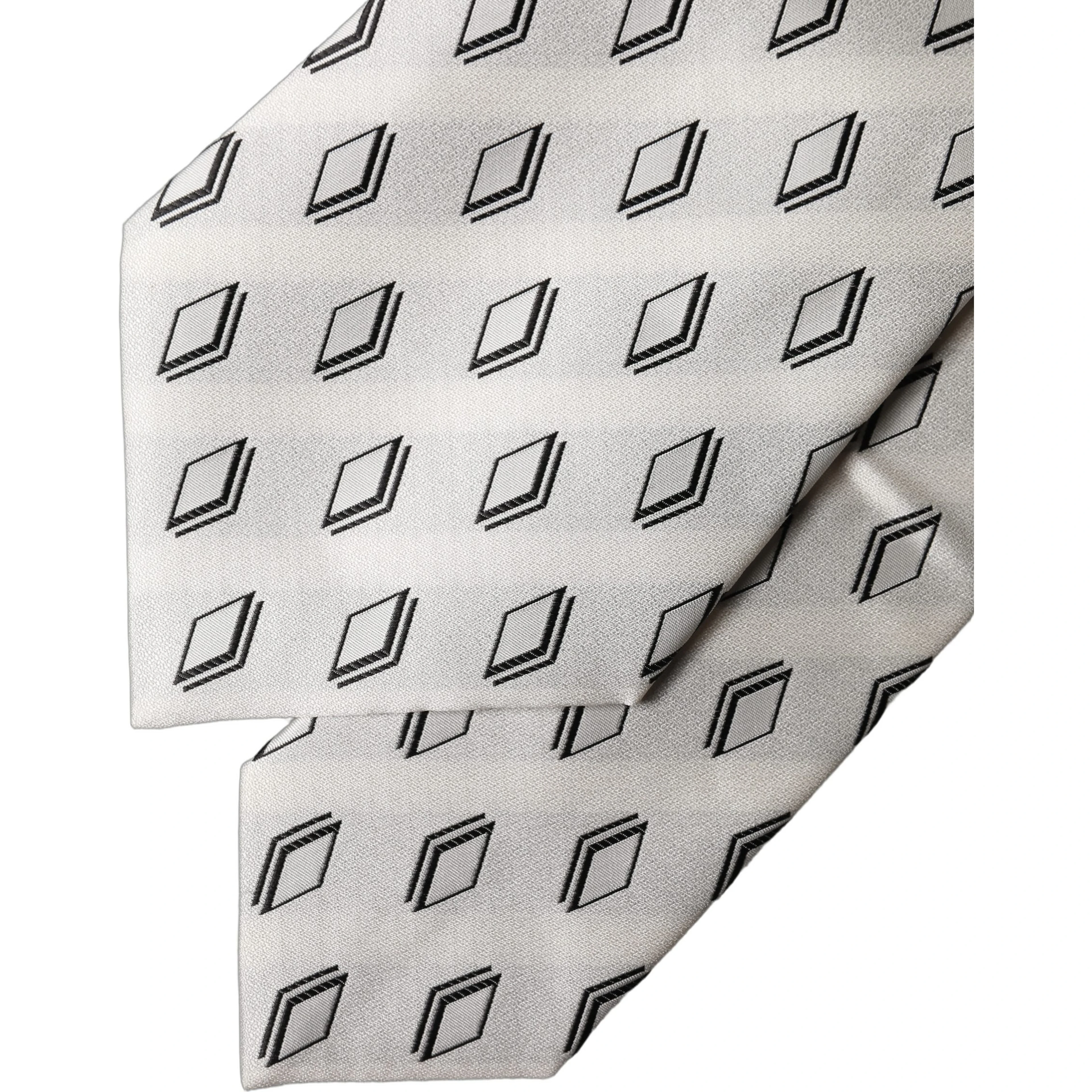 White Patterned Silk Adjustable Women Tied Necktie Tie
