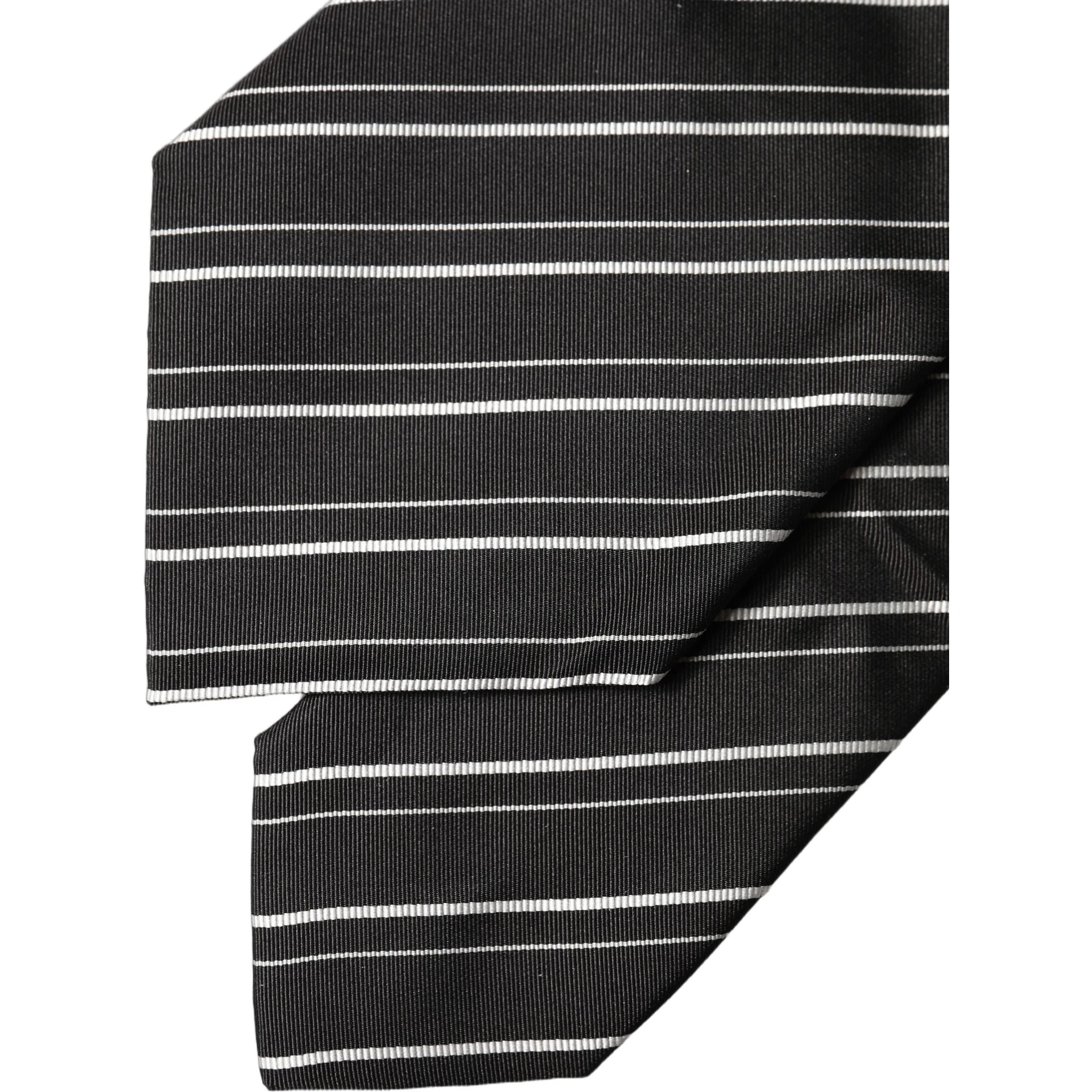 Black White Stripes Silk Adjustable Women Necktie Tie