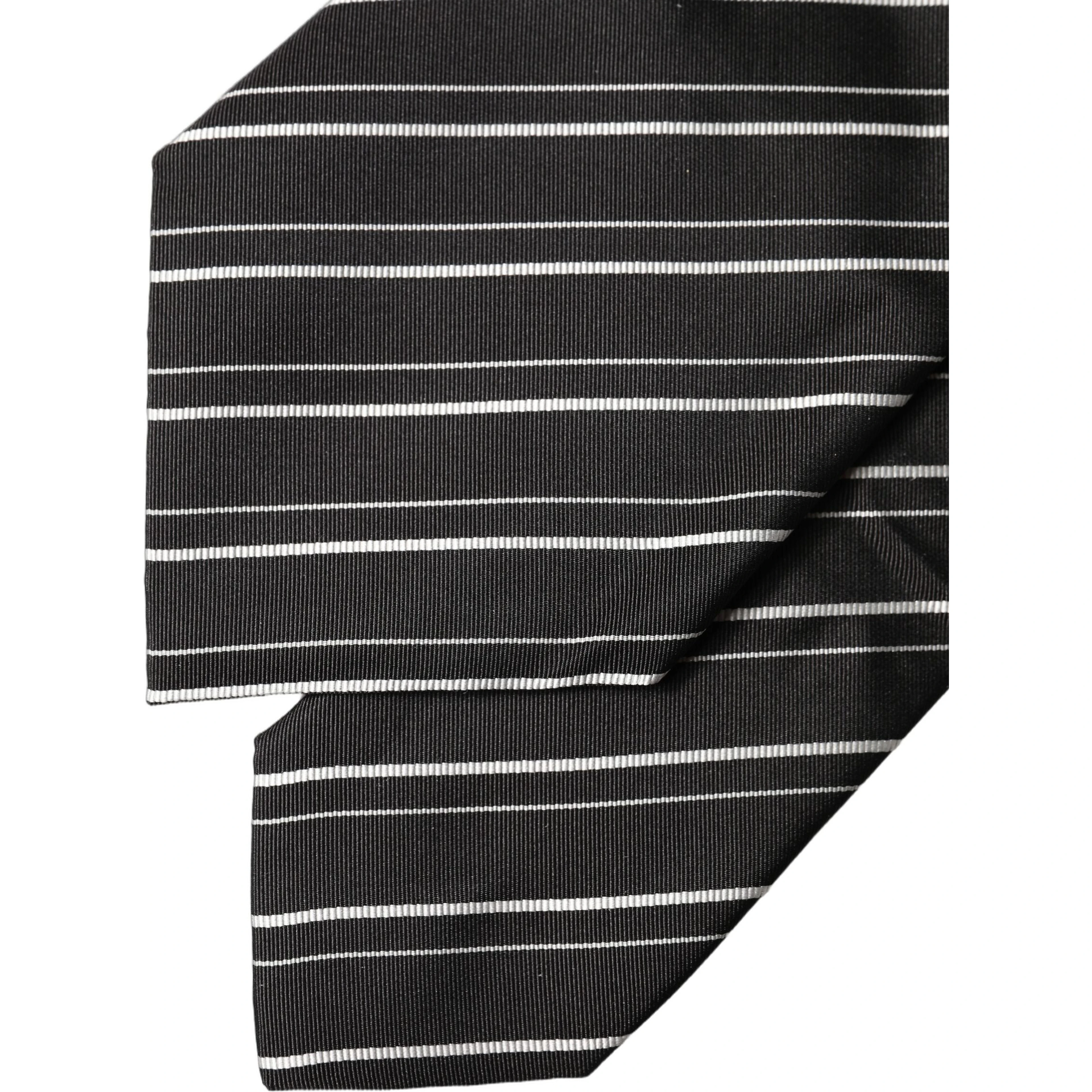 Black White Stripes Silk Adjustable Women Necktie Tie