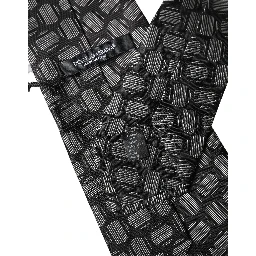Black White Geometric Silk Adjustable Women Necktie Tie