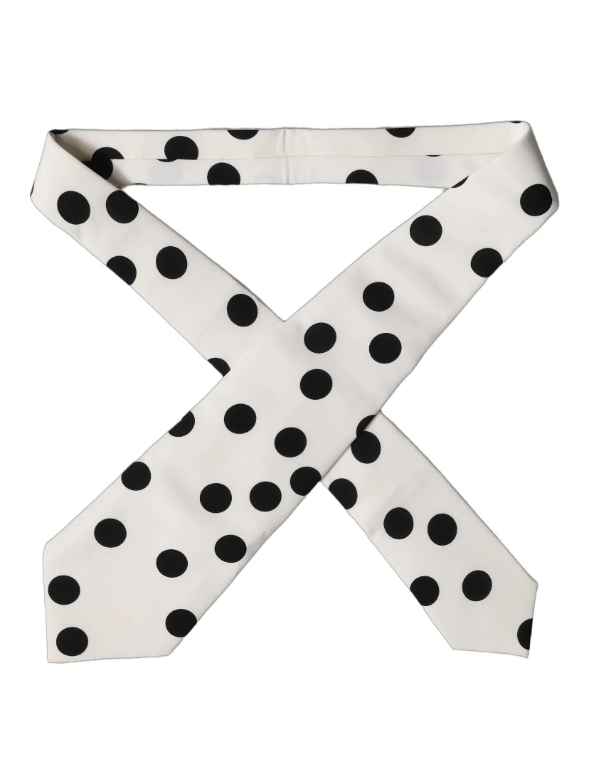 White Black Polka Dot Silk Adjustable Women Necktie Tie