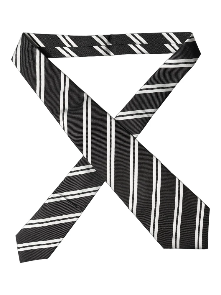 Black White Stripes Silk Adjustable Women Necktie Tie