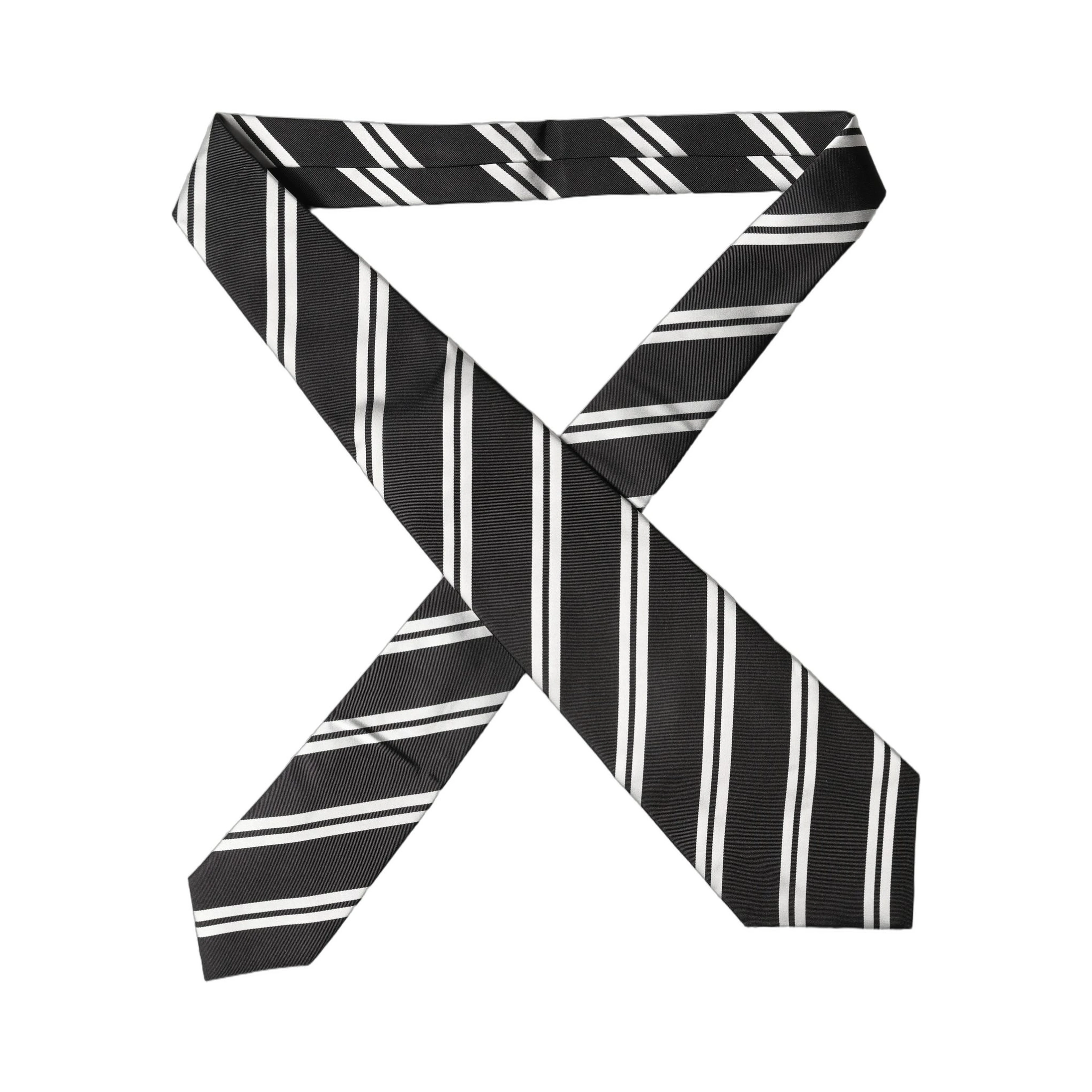 Black White Stripes Silk Adjustable Women Necktie Tie