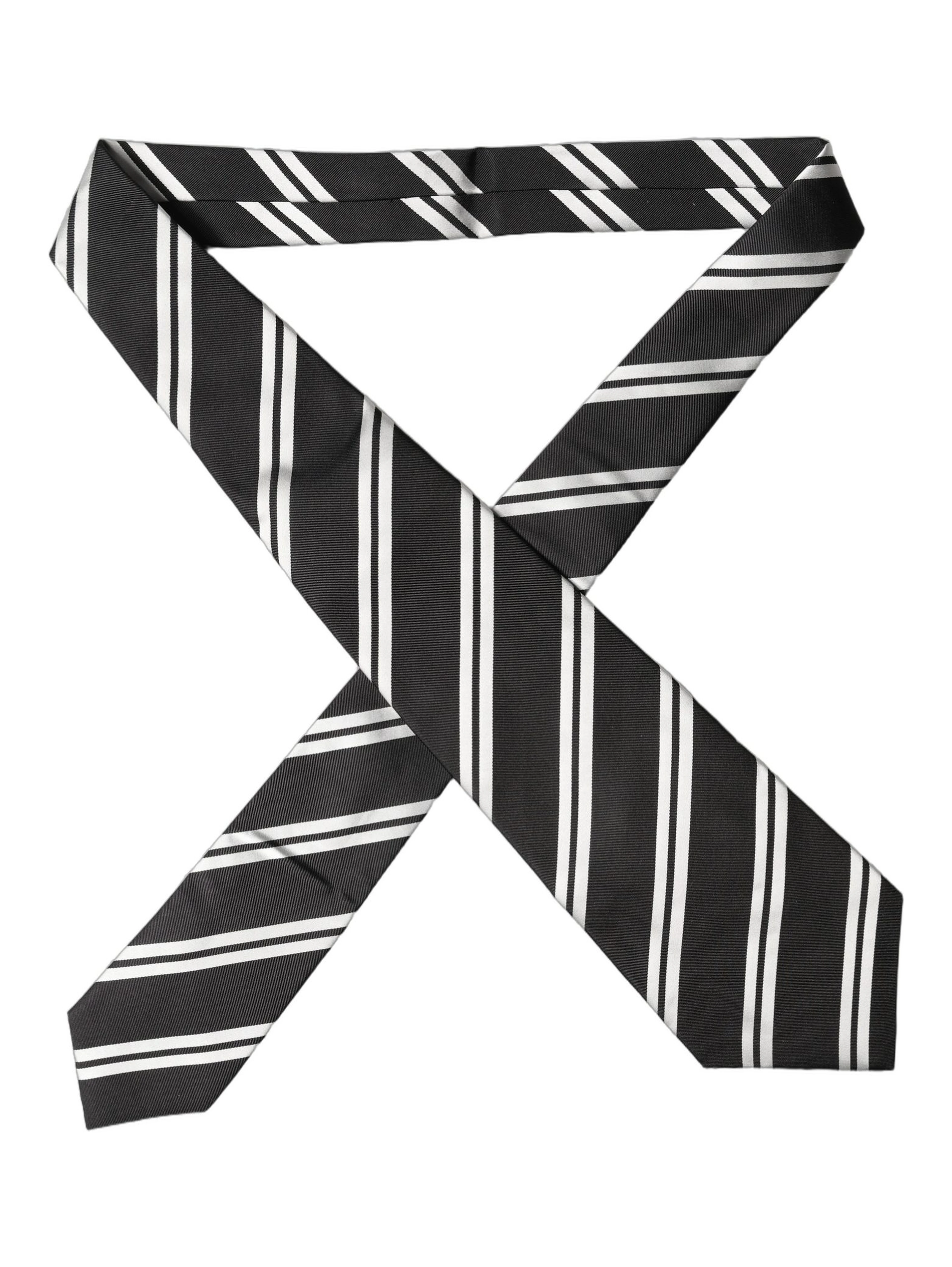 Black White Stripes Silk Adjustable Women Necktie Tie