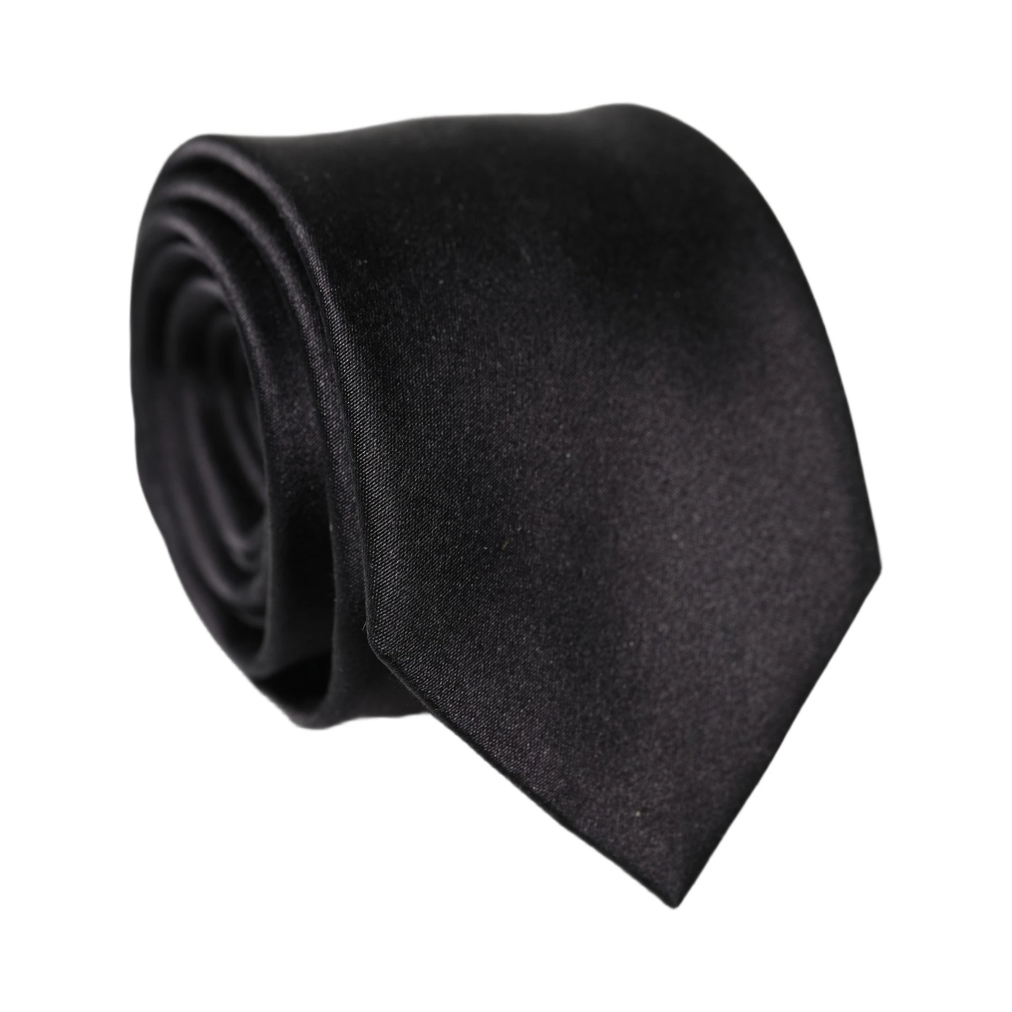 Black Solid Silk Satin Wide Adjustable Men Necktie Tie