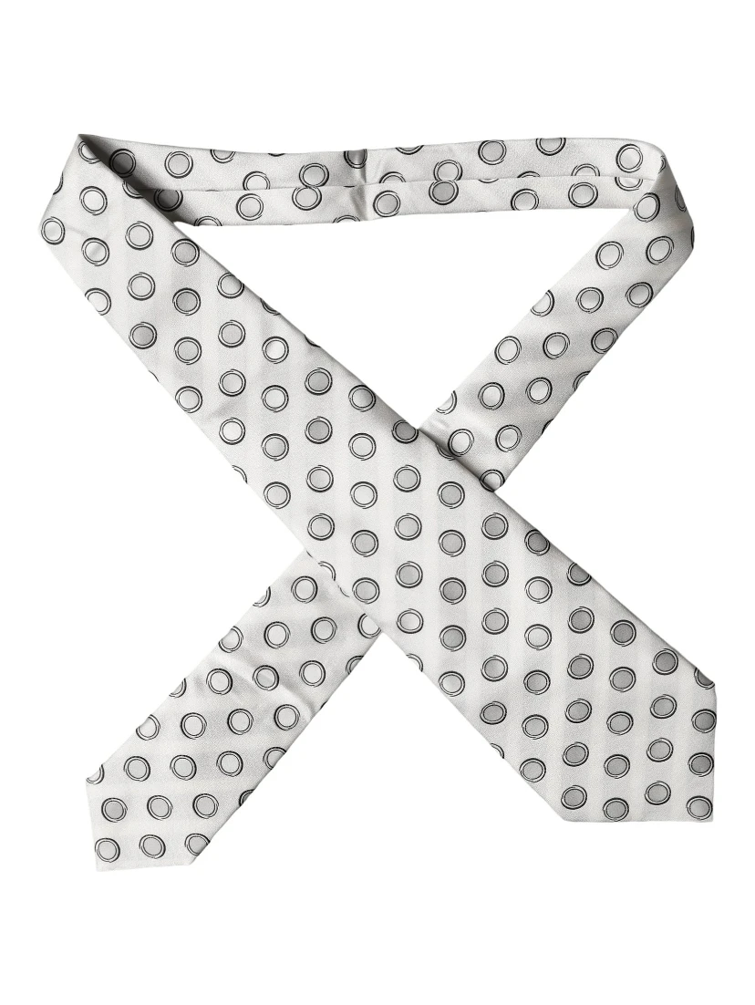 White Gray Polka Dot Silk Adjustable Women Necktie Tie