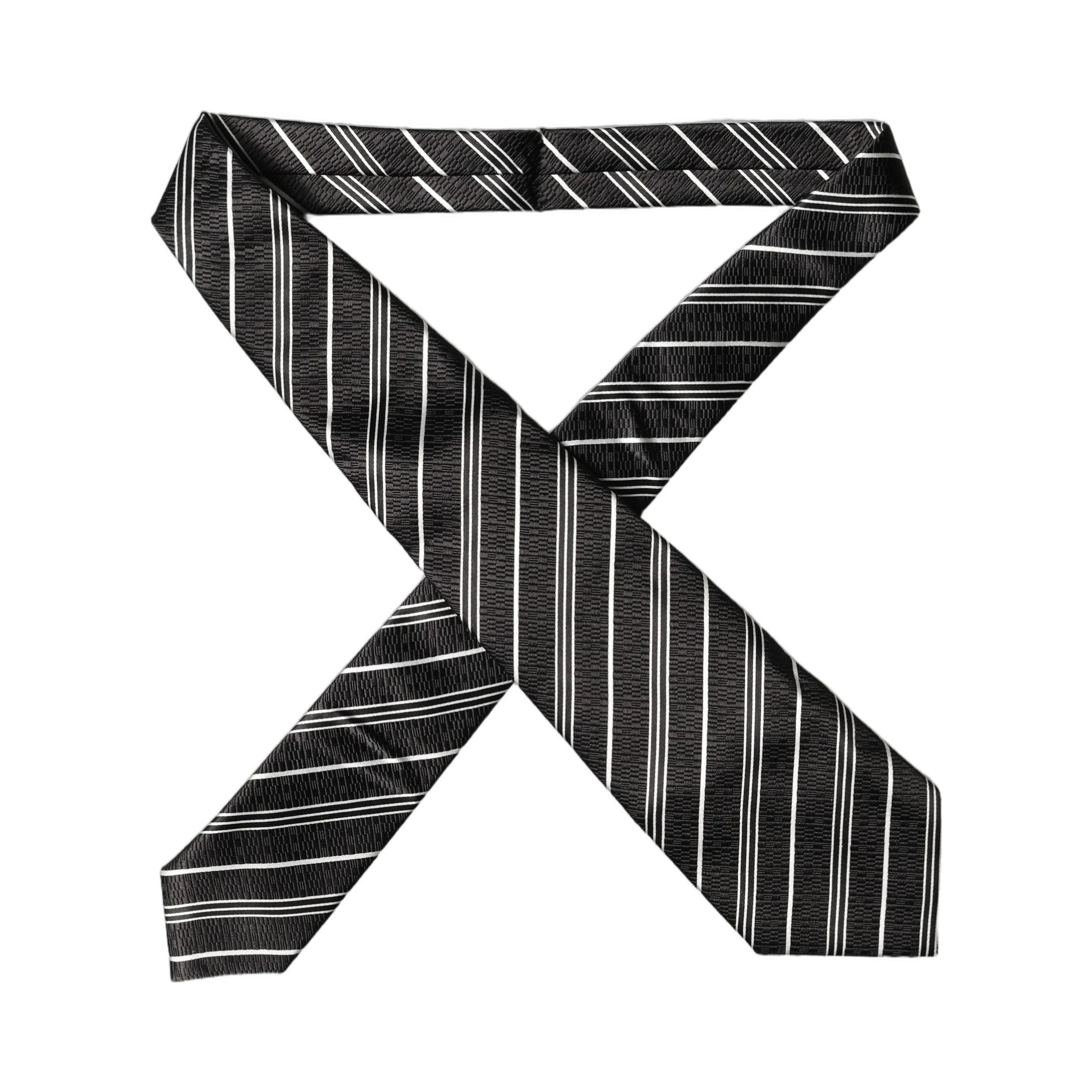 Black White Stripes Silk Adjustable Women Necktie Tie