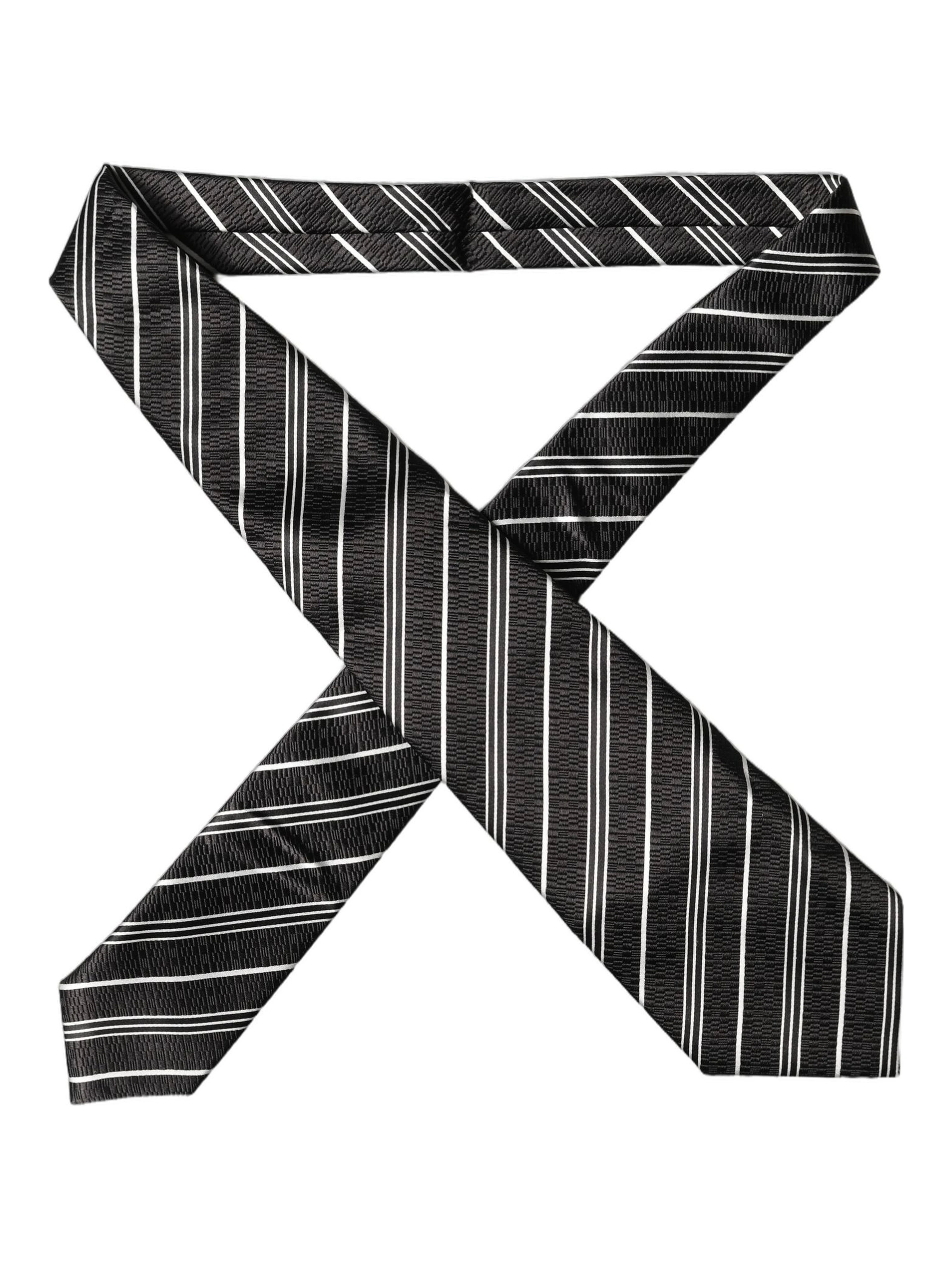 Black White Stripes Silk Adjustable Women Necktie Tie