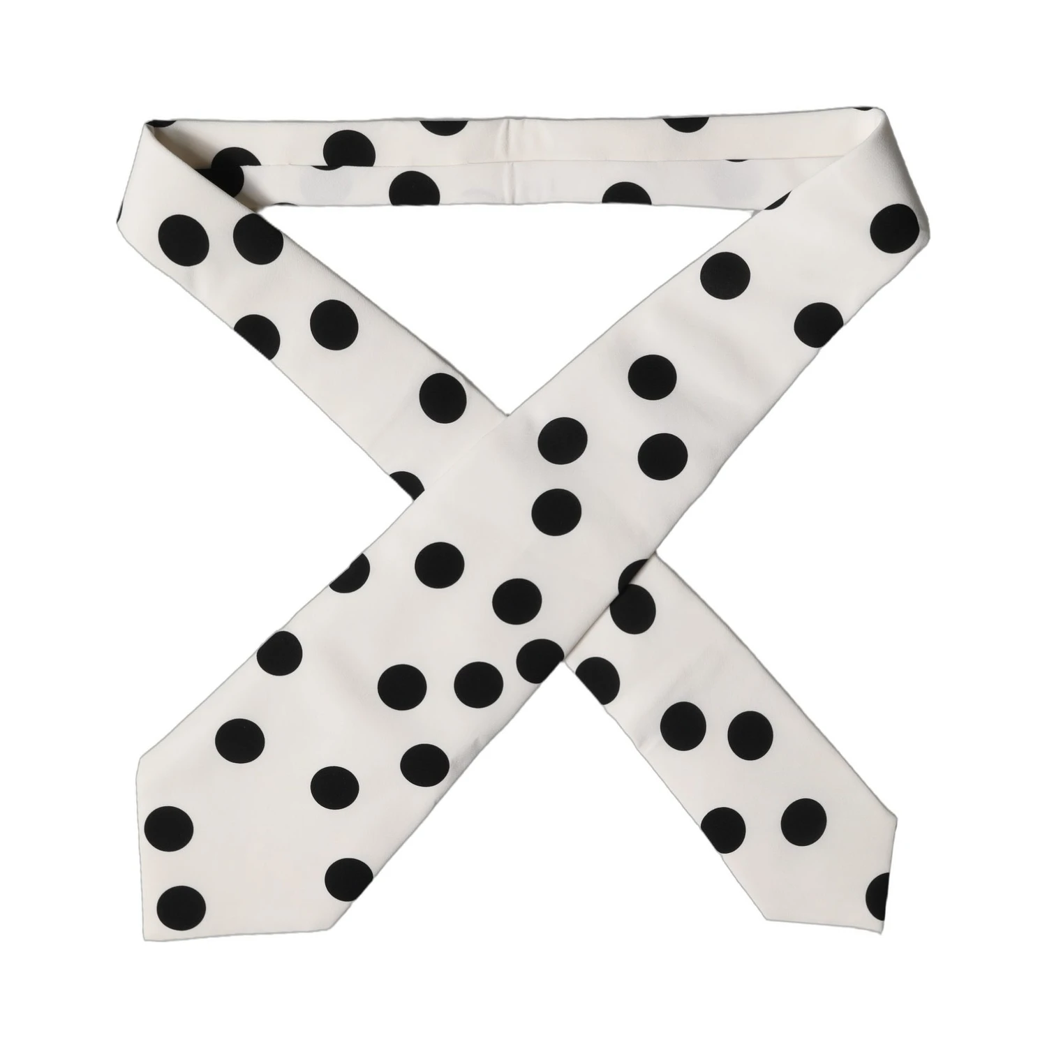 White Black Polka Dot Silk Adjustable Women Necktie Tie