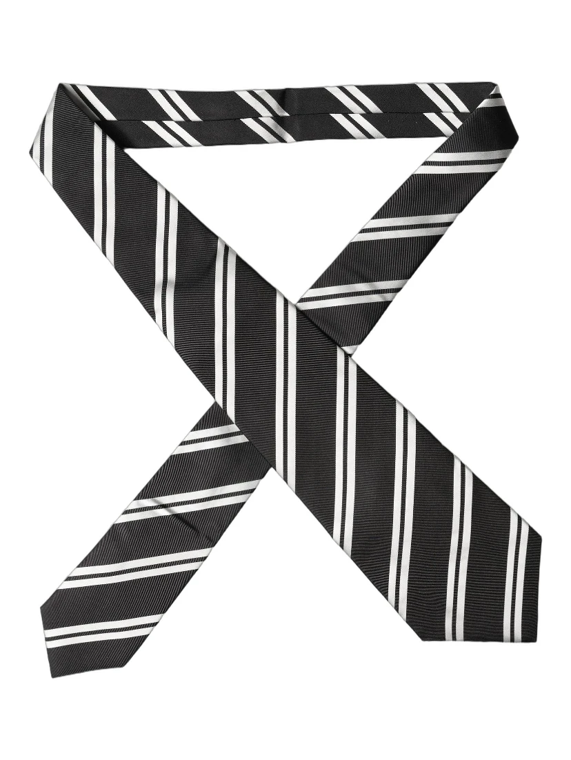 Black White Stripes Silk Adjustable Women Necktie Tie