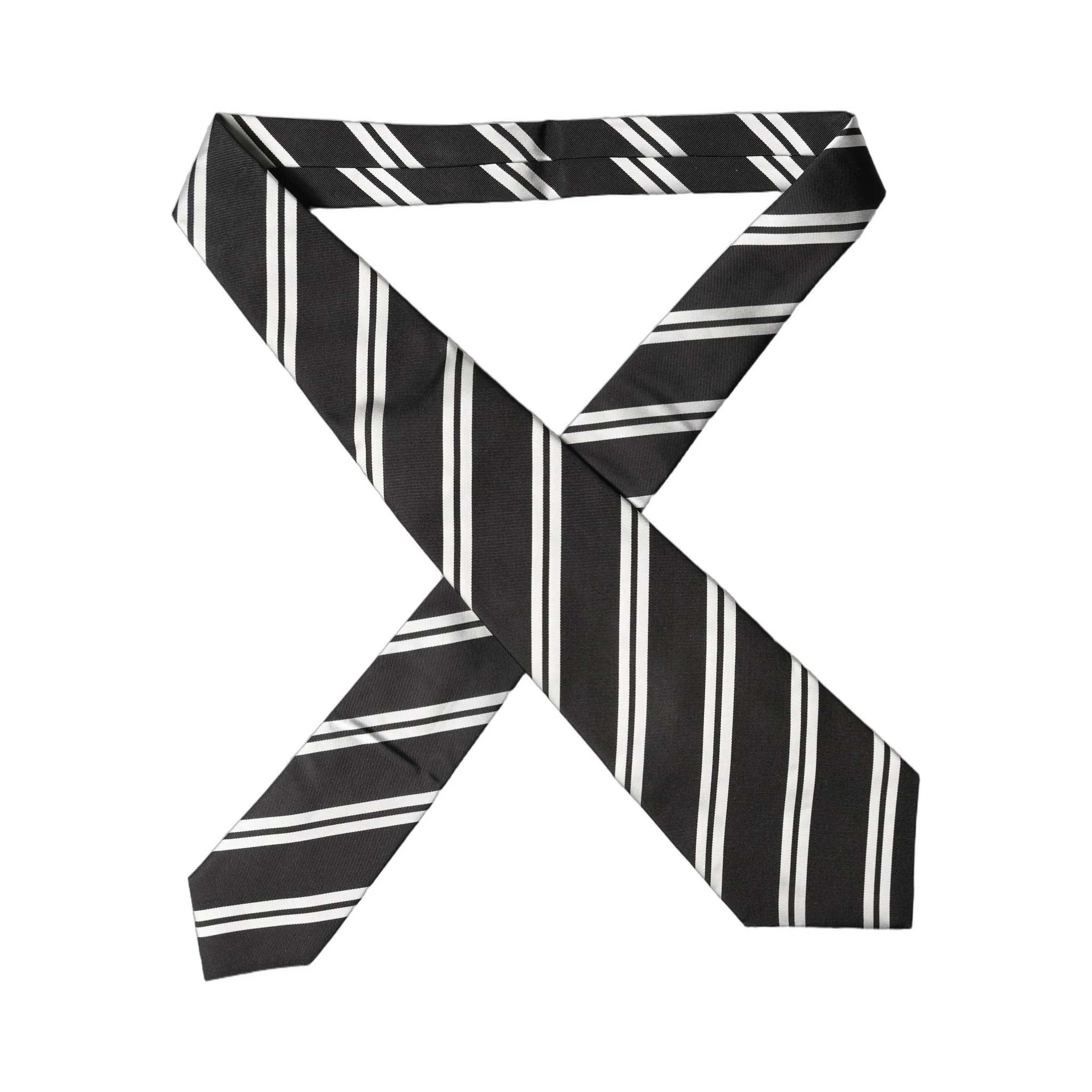 Black White Stripes Silk Adjustable Women Necktie Tie