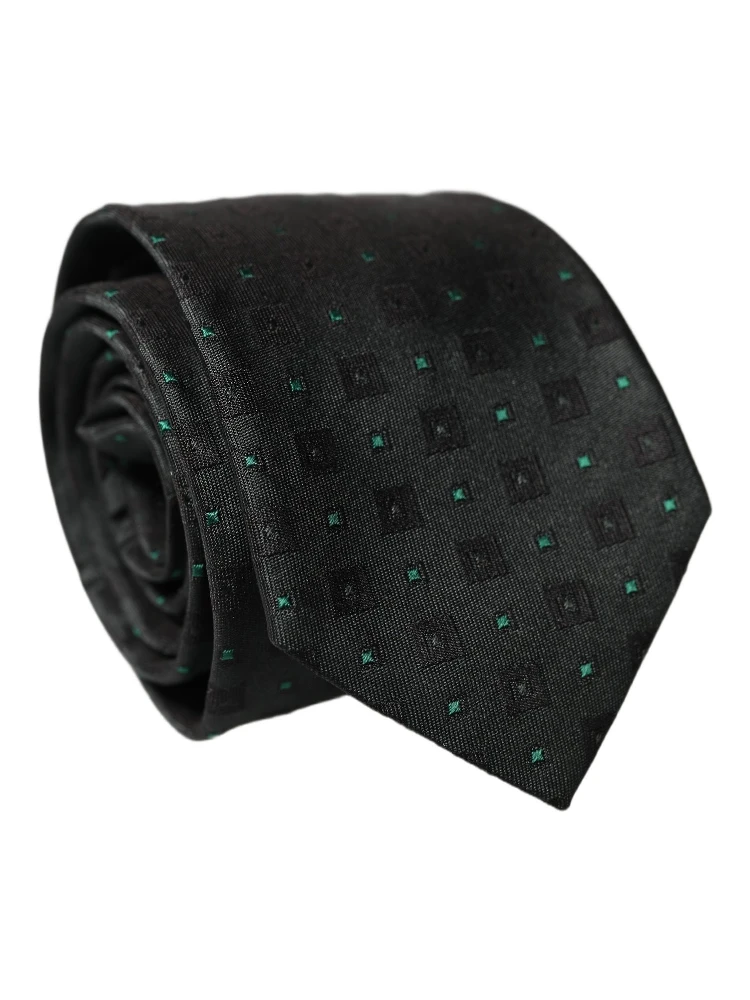 Black Geometric Silk Adjustable Men Tied Necktie Tie