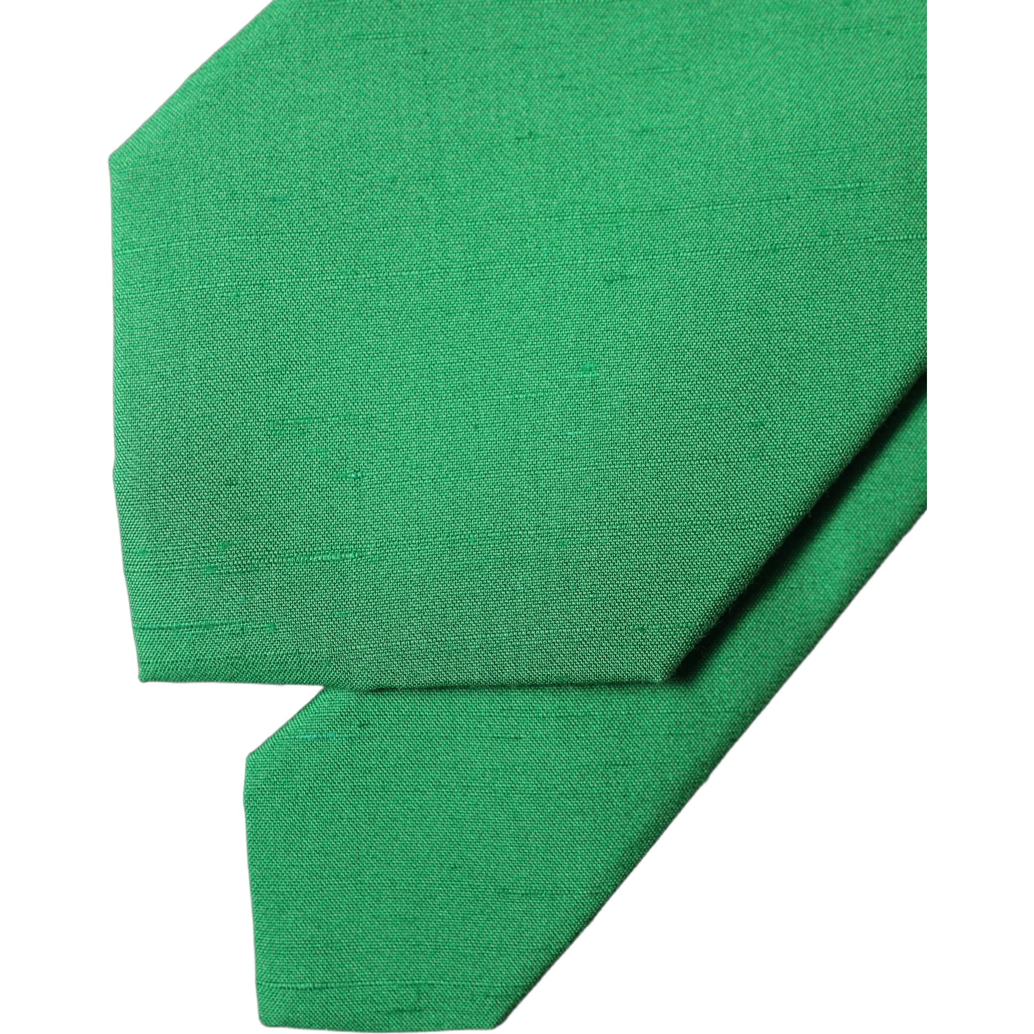 Green Solid Silk Cotton Adjustable Women Necktie Tie