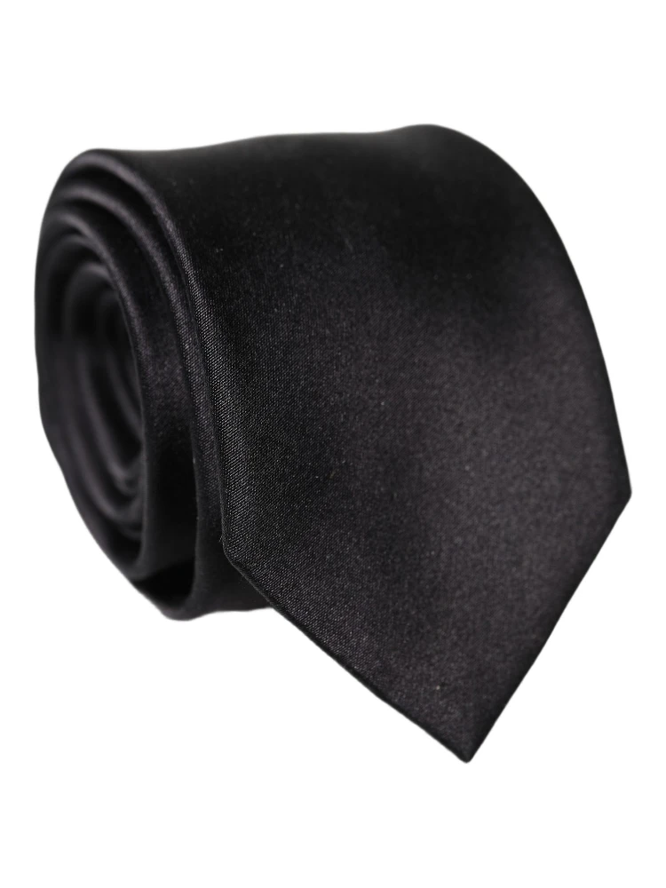 Black Solid Silk Satin Wide Adjustable Men Necktie Tie alternative