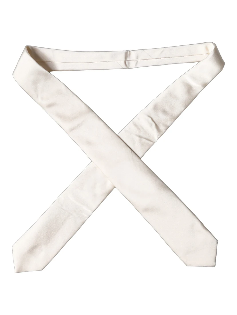 Off White Satin Silk Adjustable Women Tied Necktie Tie