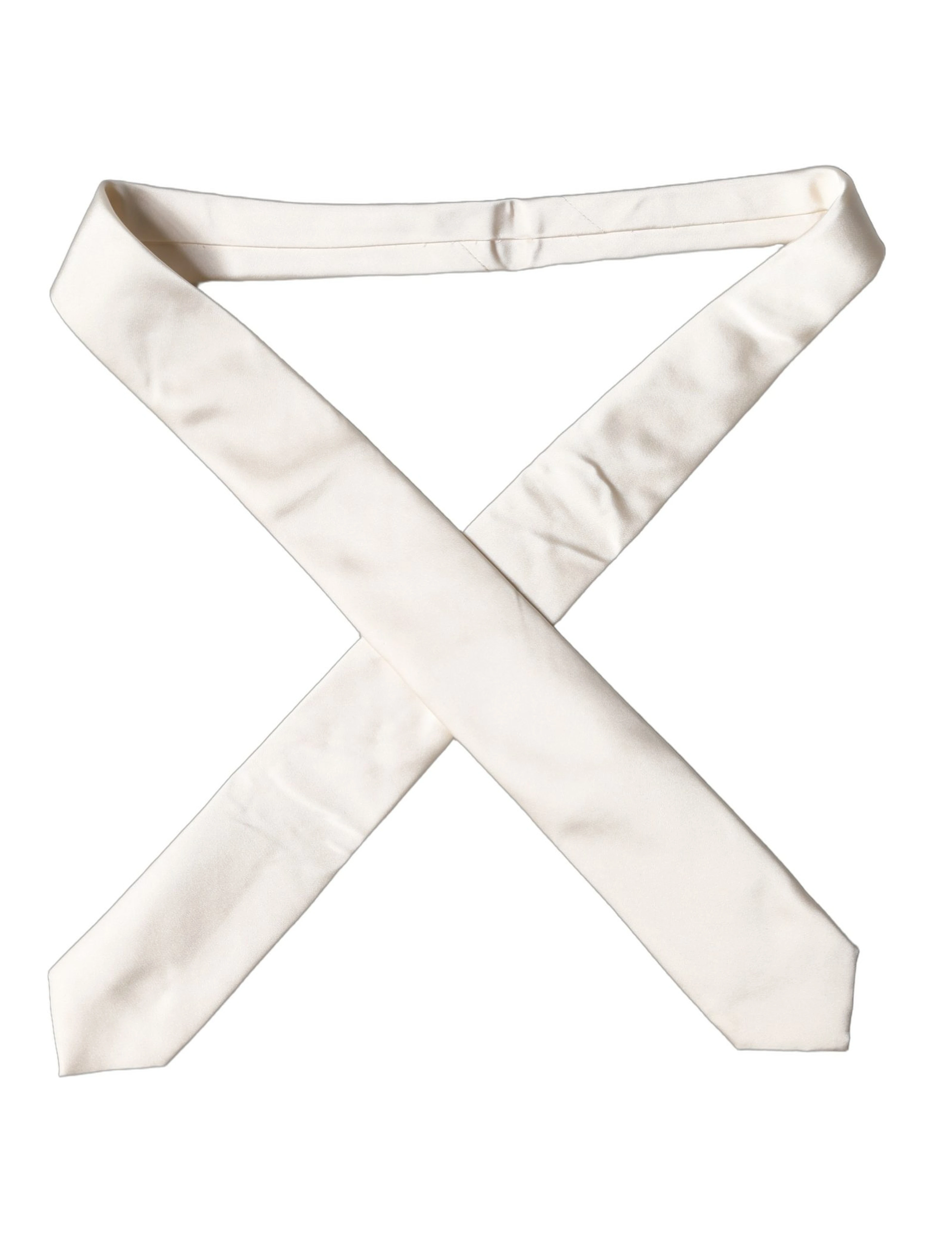 Off White Satin Silk Adjustable Women Tied Necktie Tie