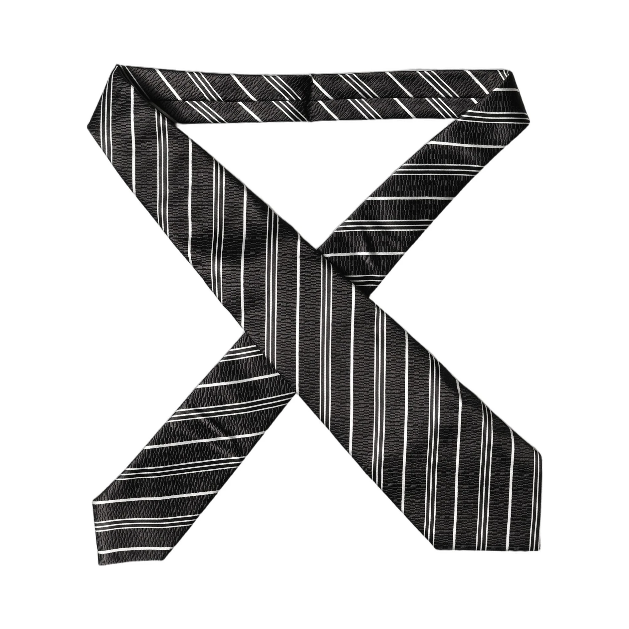 Black White Stripes Silk Adjustable Women Necktie Tie