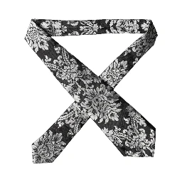 Black Silver Floral Silk Adjustable Women Necktie Tie