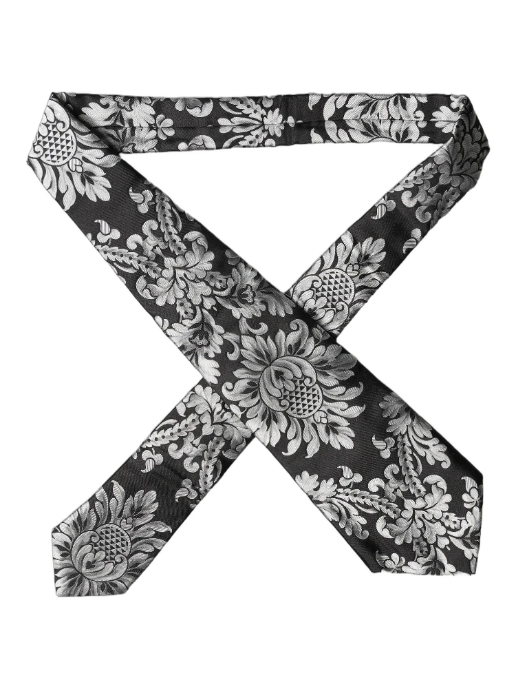 Black Silver Floral Silk Adjustable Women Necktie Tie