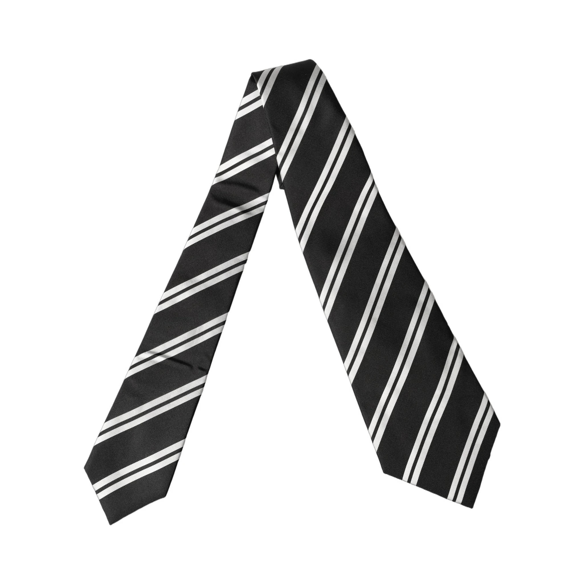 Black White Stripes Silk Adjustable Women Necktie Tie