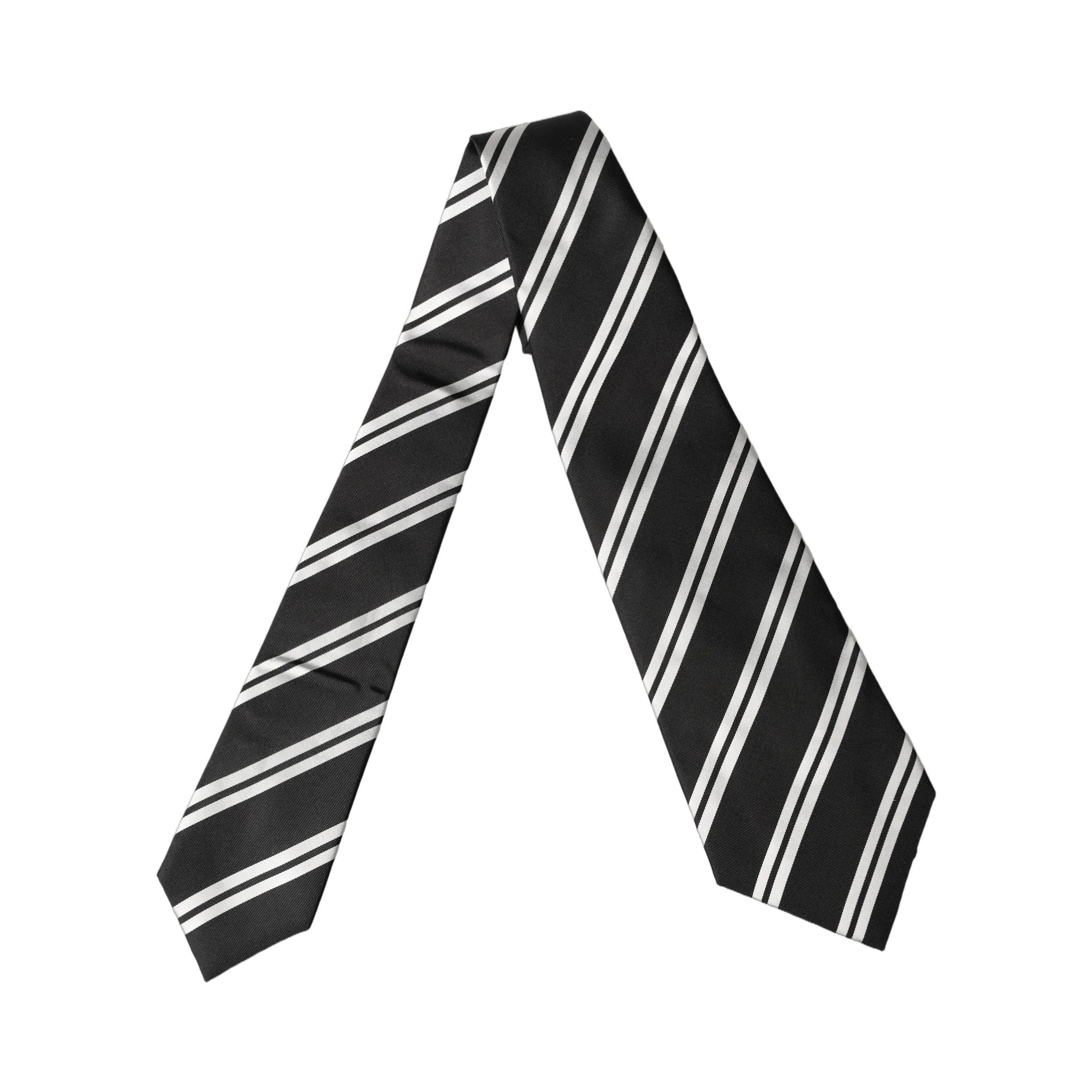 Black White Stripes Silk Adjustable Women Necktie Tie