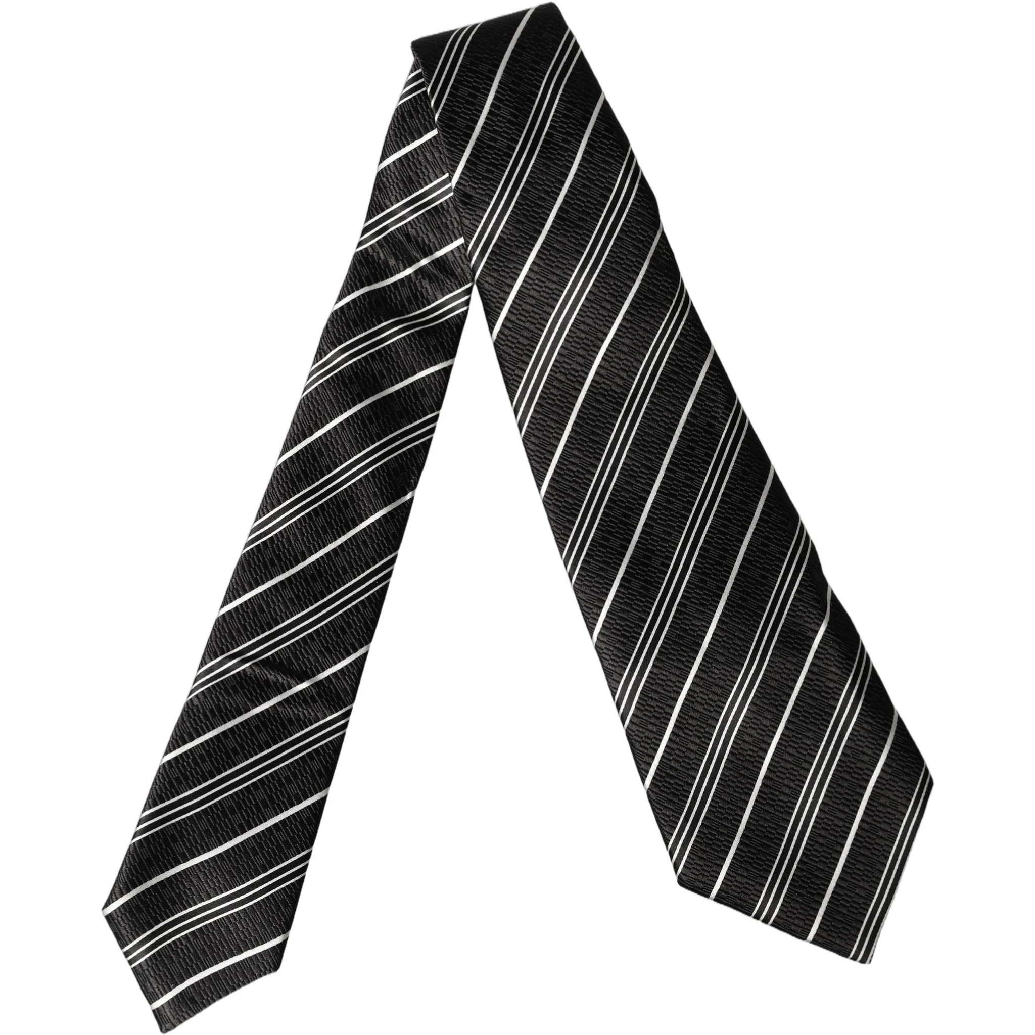 Black White Stripes Silk Adjustable Women Necktie Tie