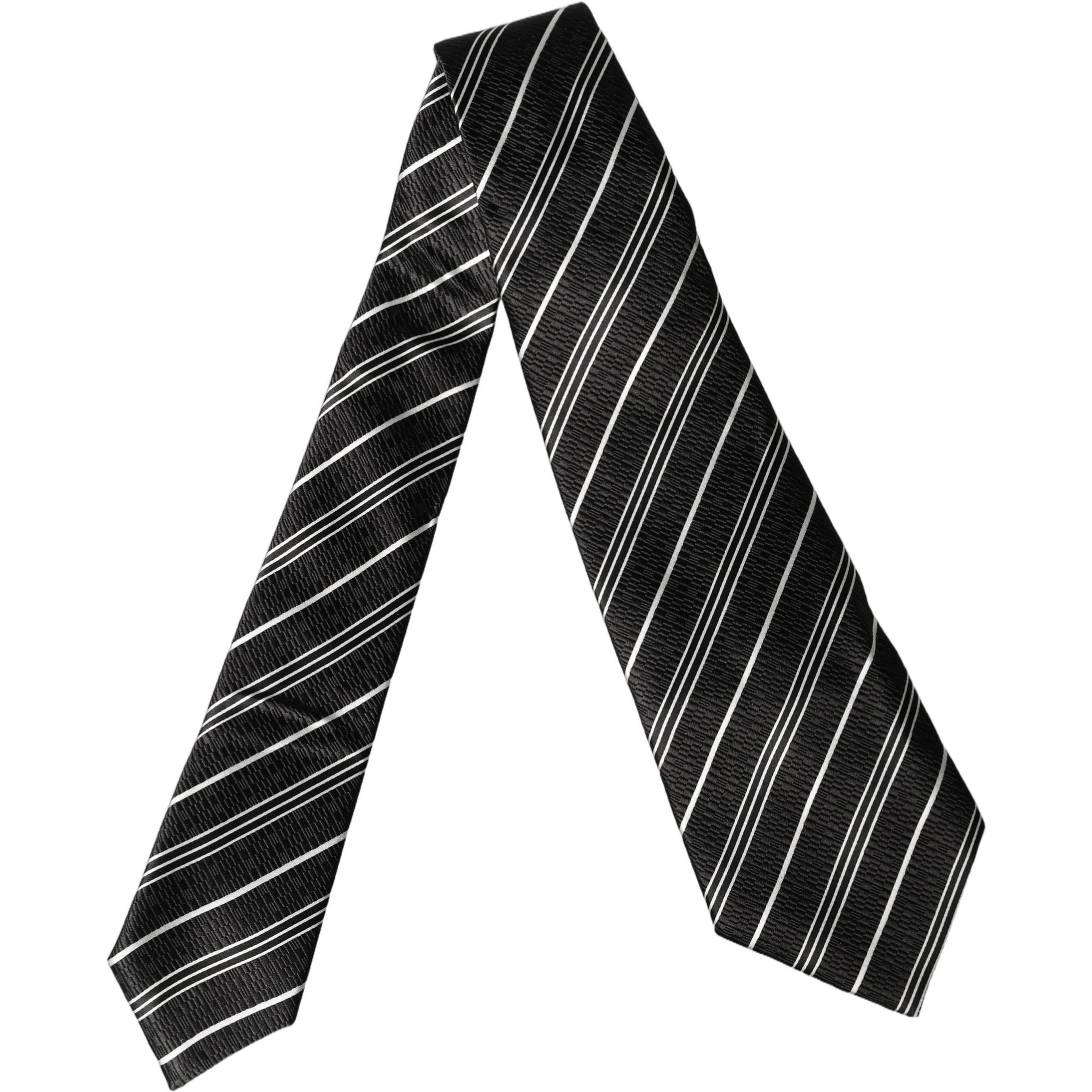 Black White Stripes Silk Adjustable Women Necktie Tie