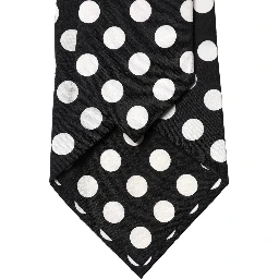 Black White Polka Dot Silk Adjustable Women Necktie Tie