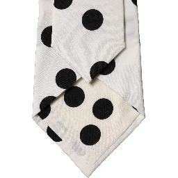 White Black Polka Dot Silk Adjustable Women Necktie Tie