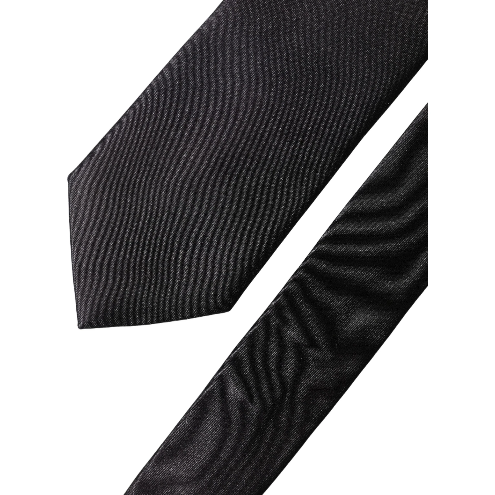 Black Solid Silk Satin Wide Adjustable Men Necktie Tie