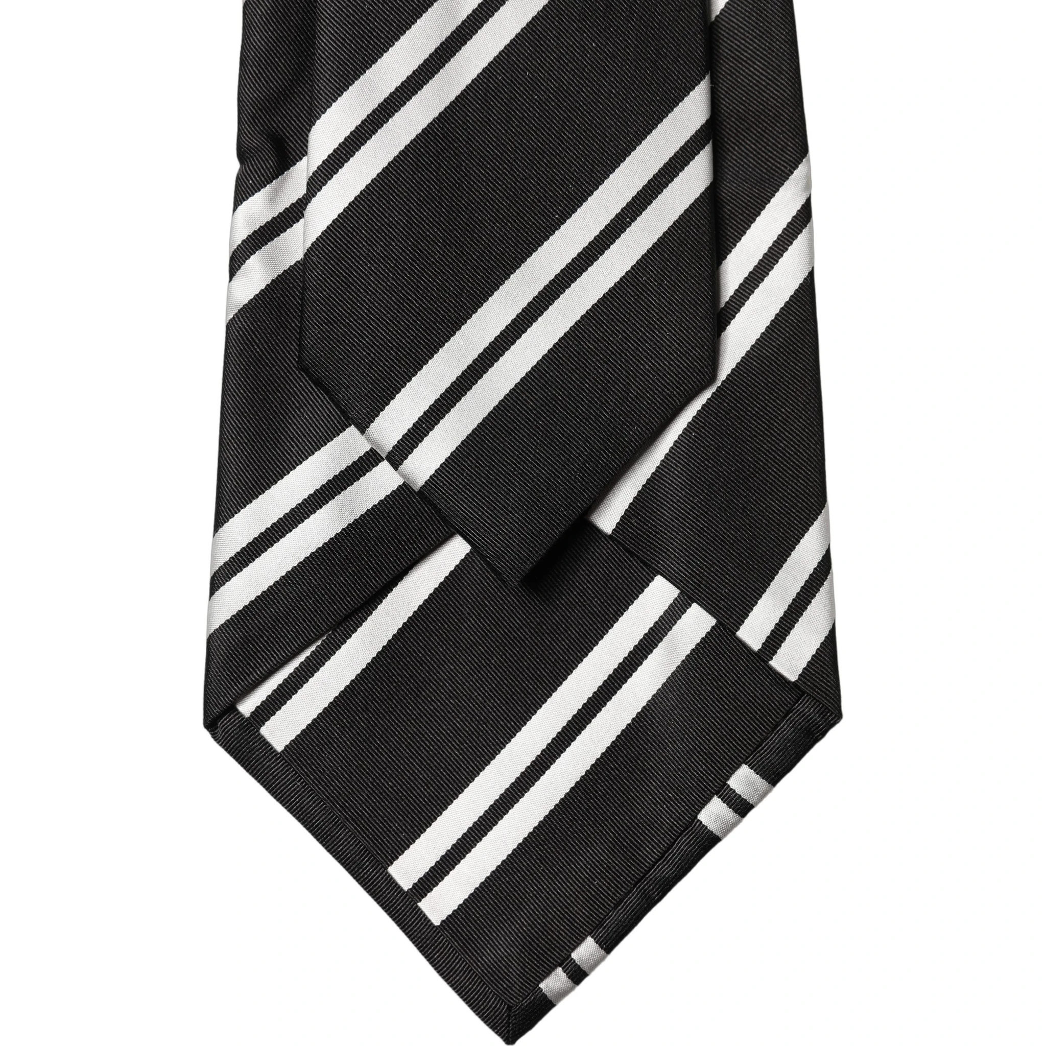 Black White Stripes Silk Adjustable Women Necktie Tie