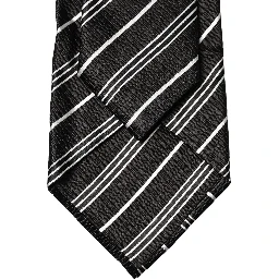 Black White Stripes Silk Adjustable Women Necktie Tie