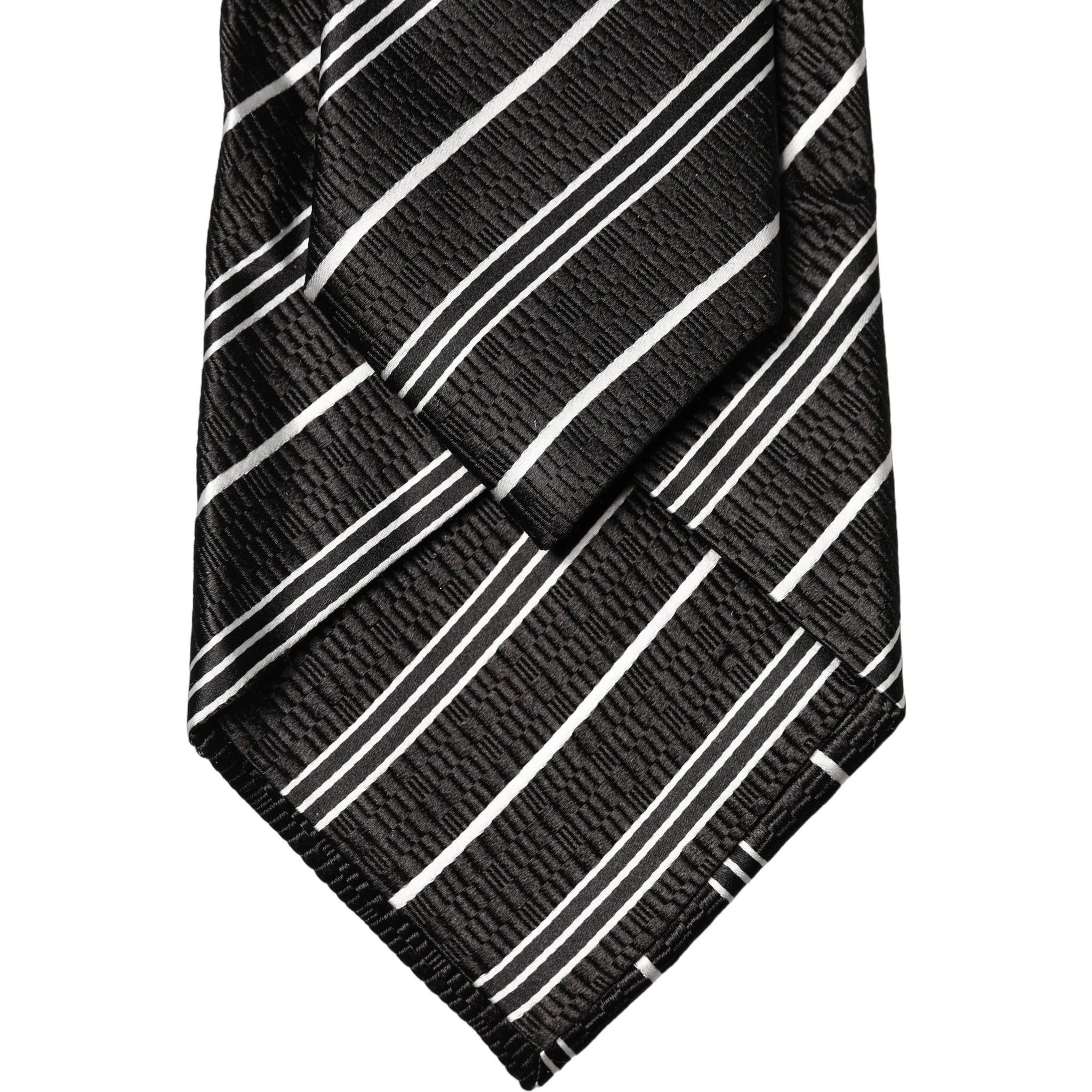 Black White Stripes Silk Adjustable Women Necktie Tie