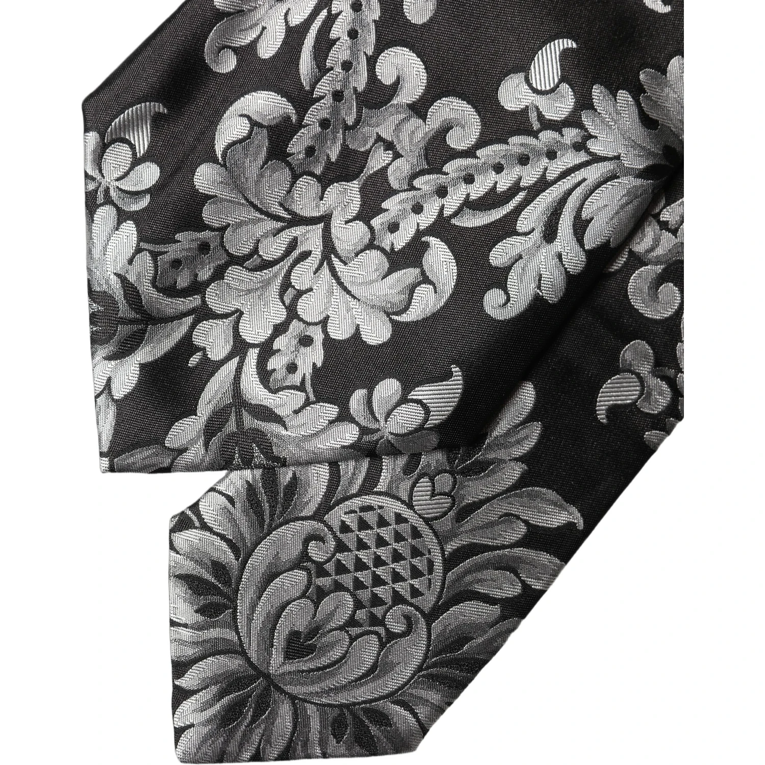 Black Silver Floral Silk Adjustable Women Necktie Tie